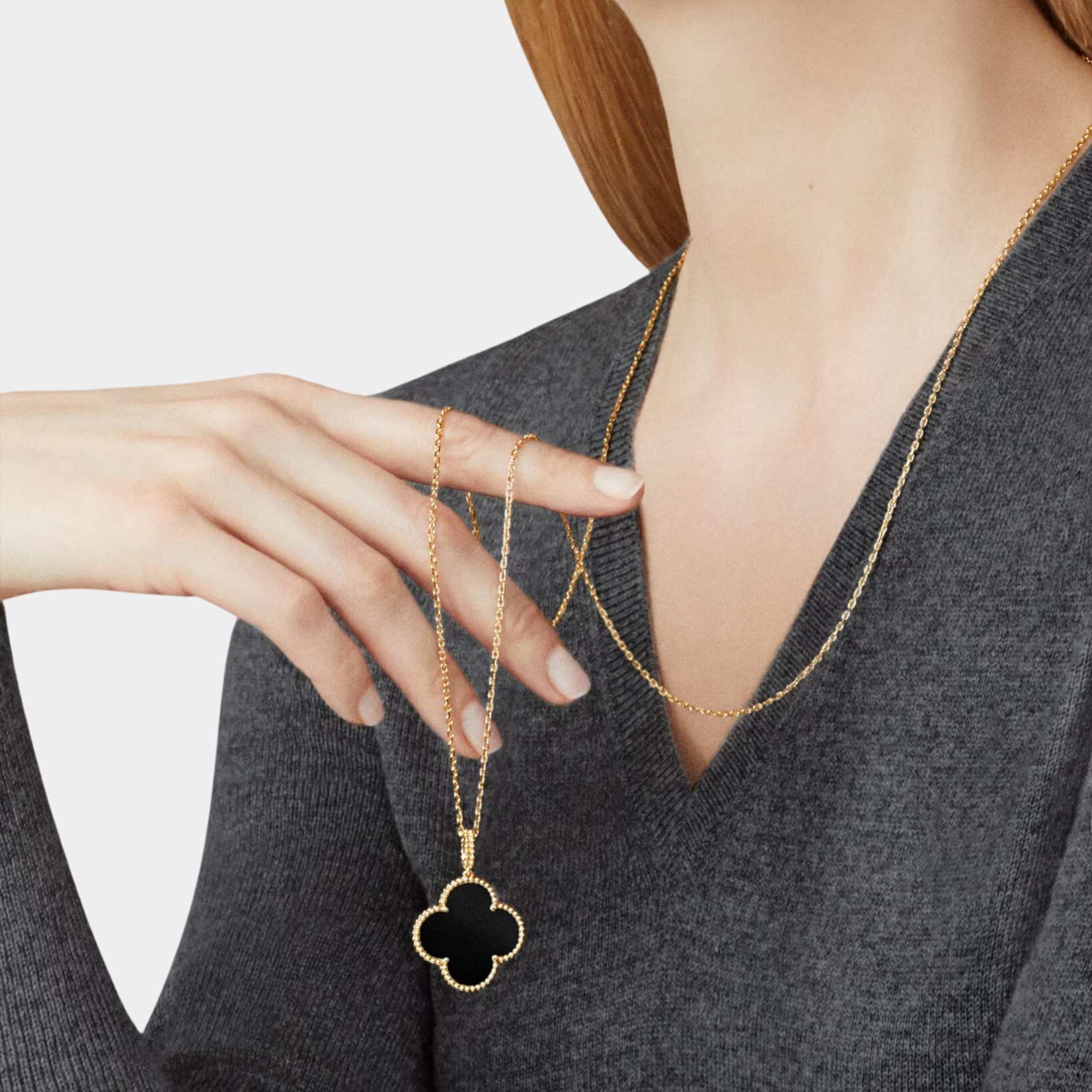 Magic Alhambra Long Necklace 1 Motif Yellow Gold Onyx, Model