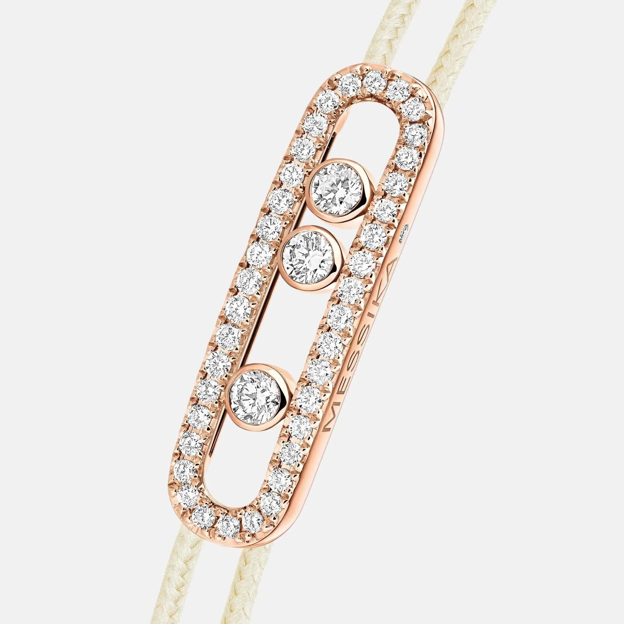 Messika Cares Cord Pave Pink Gold Diamond Bracelet, Cream, Close