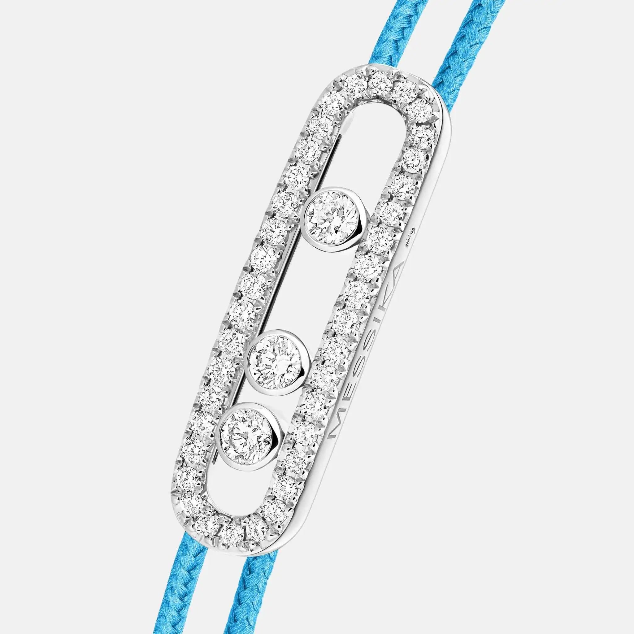 Messika Cares Cord Pave White Gold Diamond Bracelet, Blue, Close