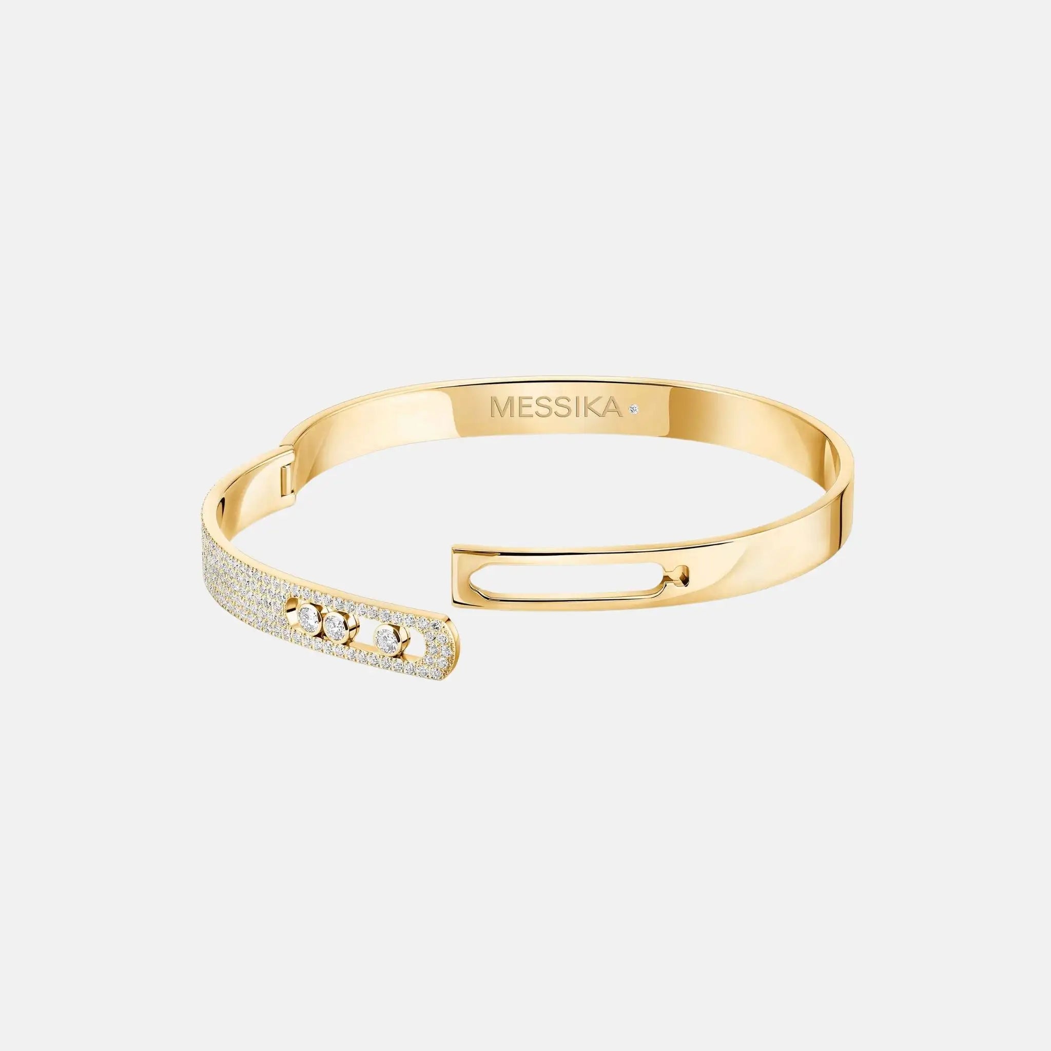 Messika Move Noa Semi Pave Bangle Large Gold Diamond Bracelet, Yellow Gold, Open