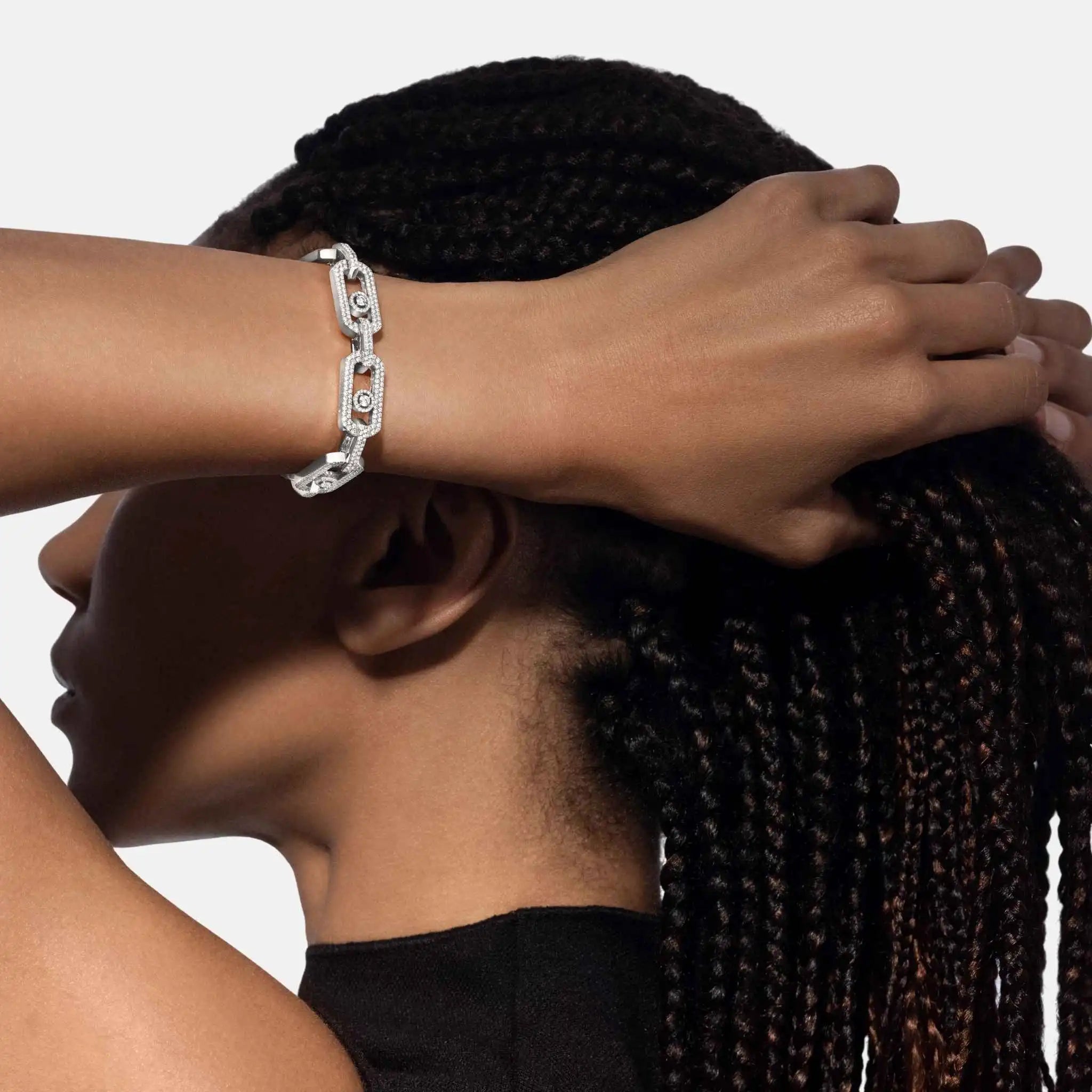 Messika So Move XL Pave Diamond Bracelet, White Gold, Model