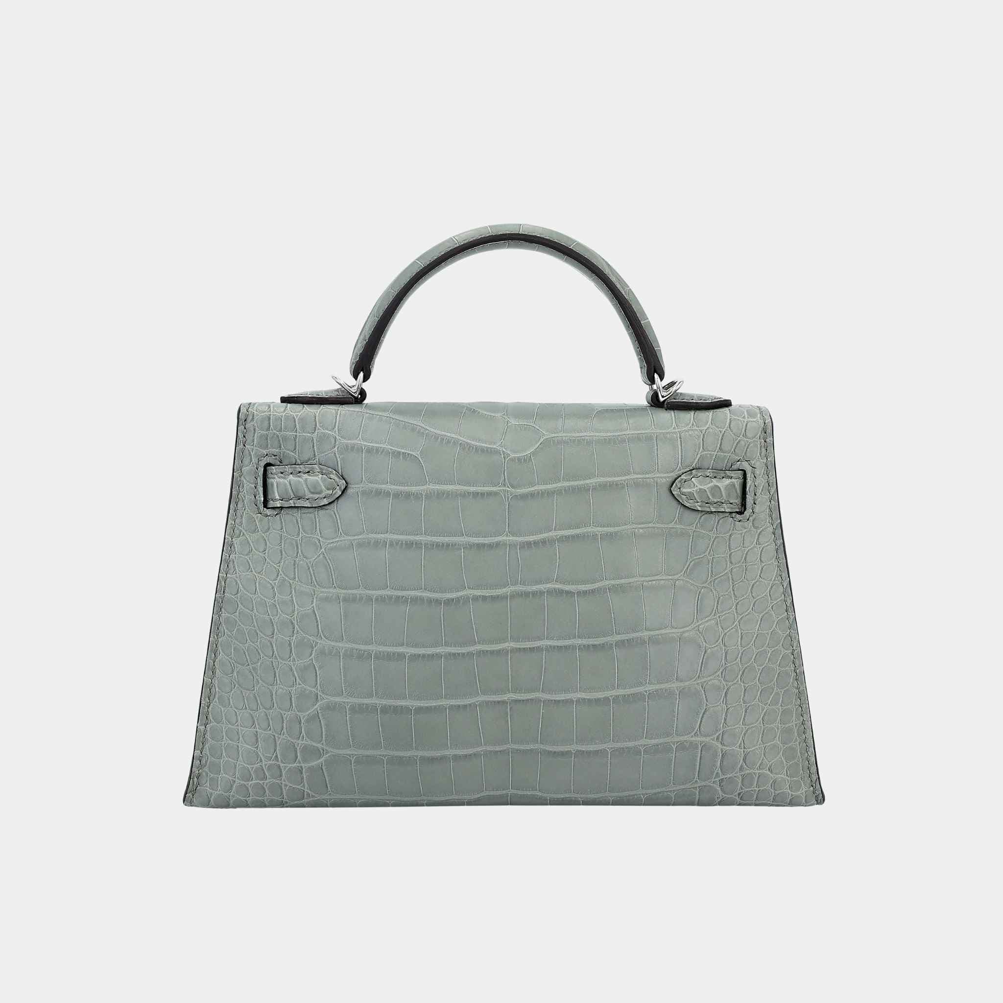 Hermes Mini Kelly II Matte Alligator Gris Ciment PHW, Back