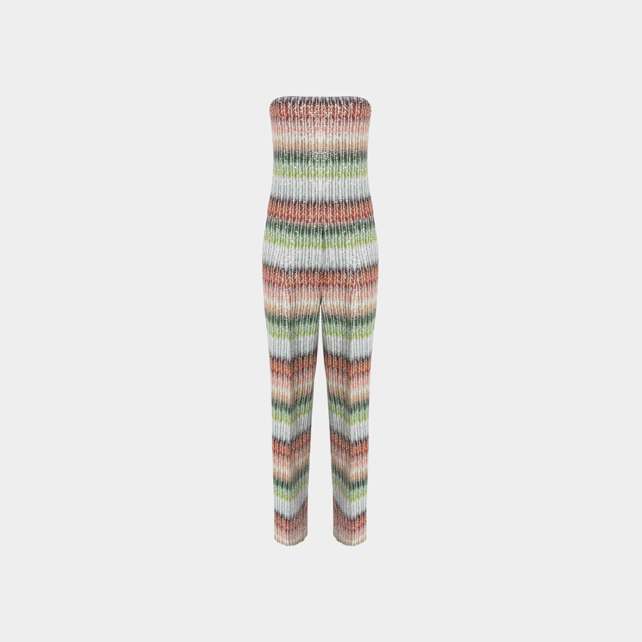 Missoni Long Bustier Jumpsuit In Gradient Zigzag Knit With Sequins, Front