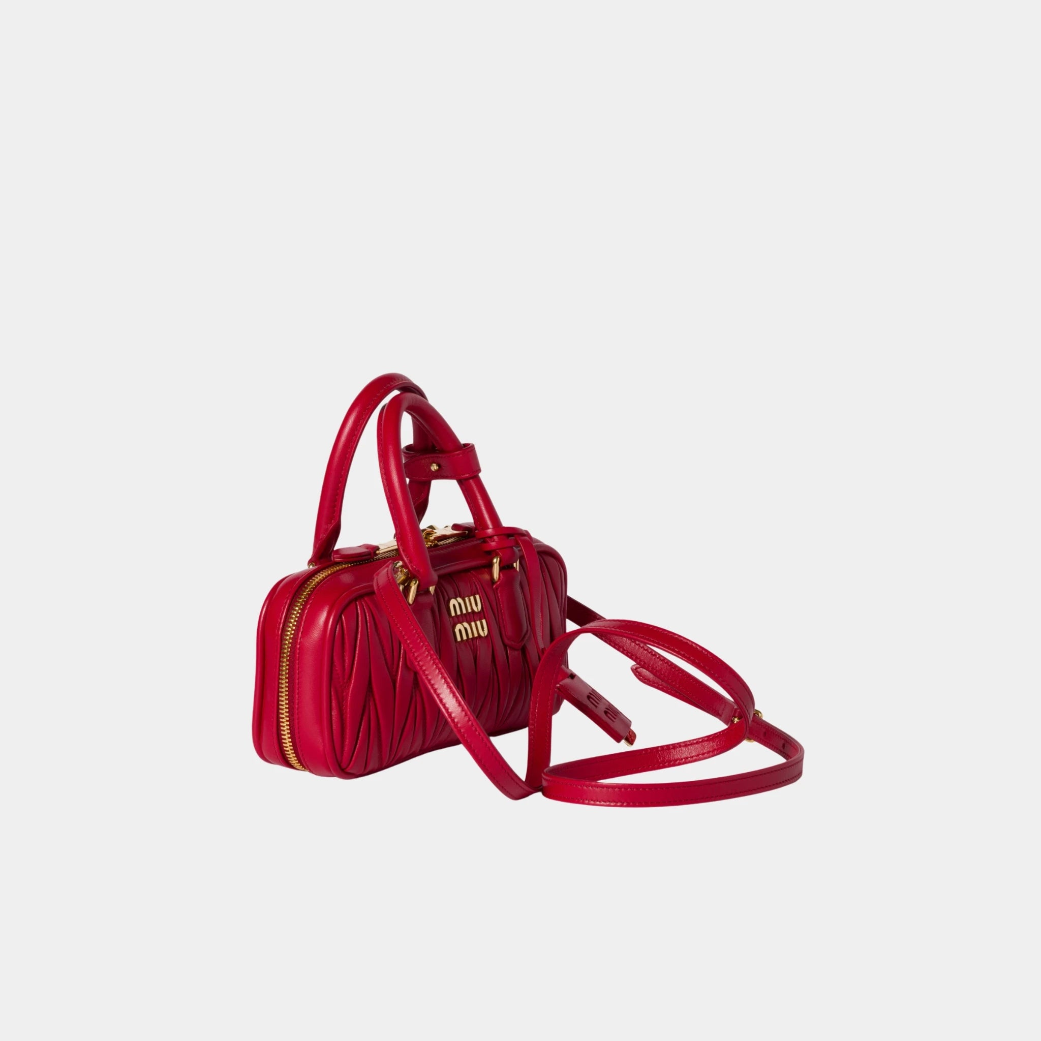 Miu Miu Arcadie Matelasse Nappa Leather Mini Bag, Red, Side