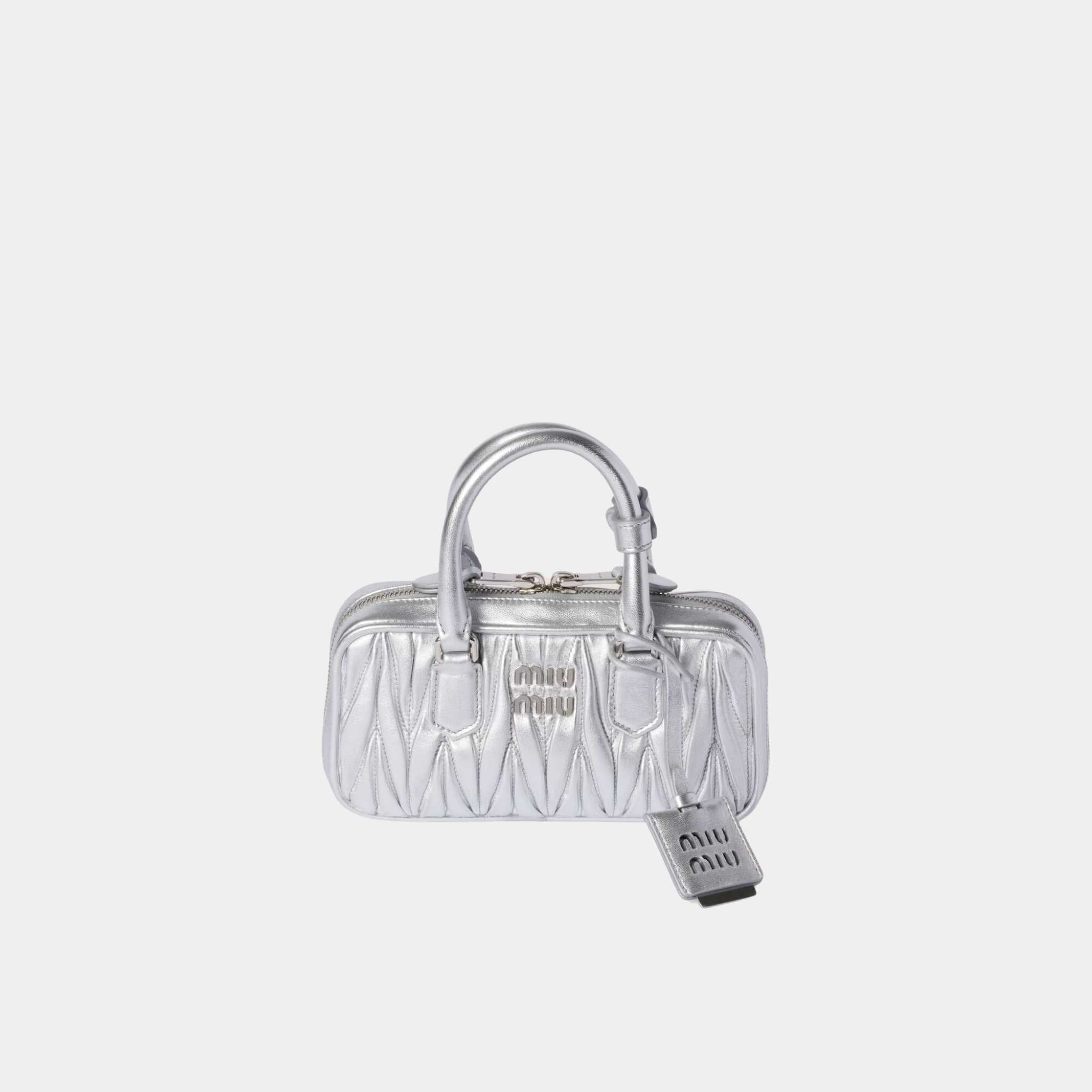 Miu Miu Arcadie Matelassé Nappa Leather Mini Bag Sliver , Front