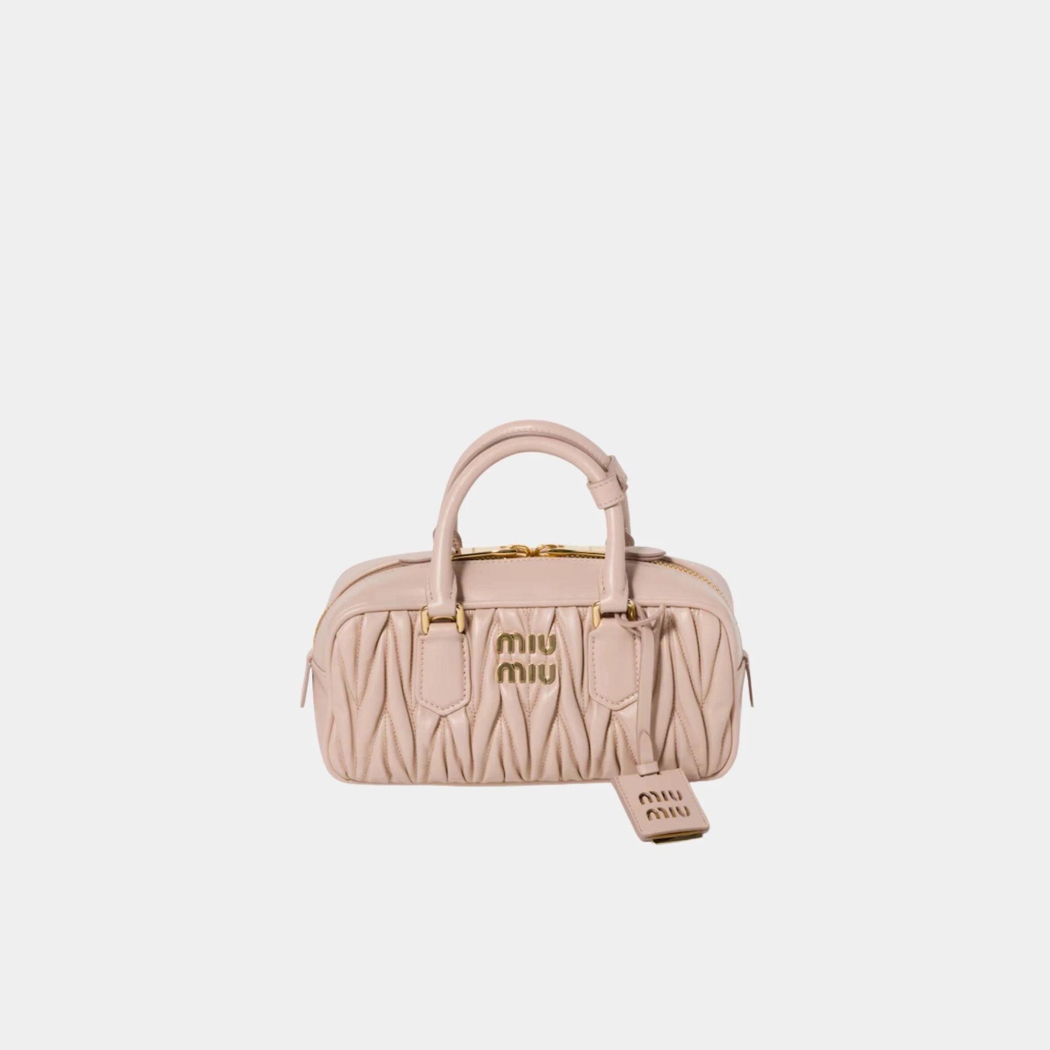 Miu Miu Arcadie Matelassé Nappa Leather Regular Bag, Powder Pink, Front