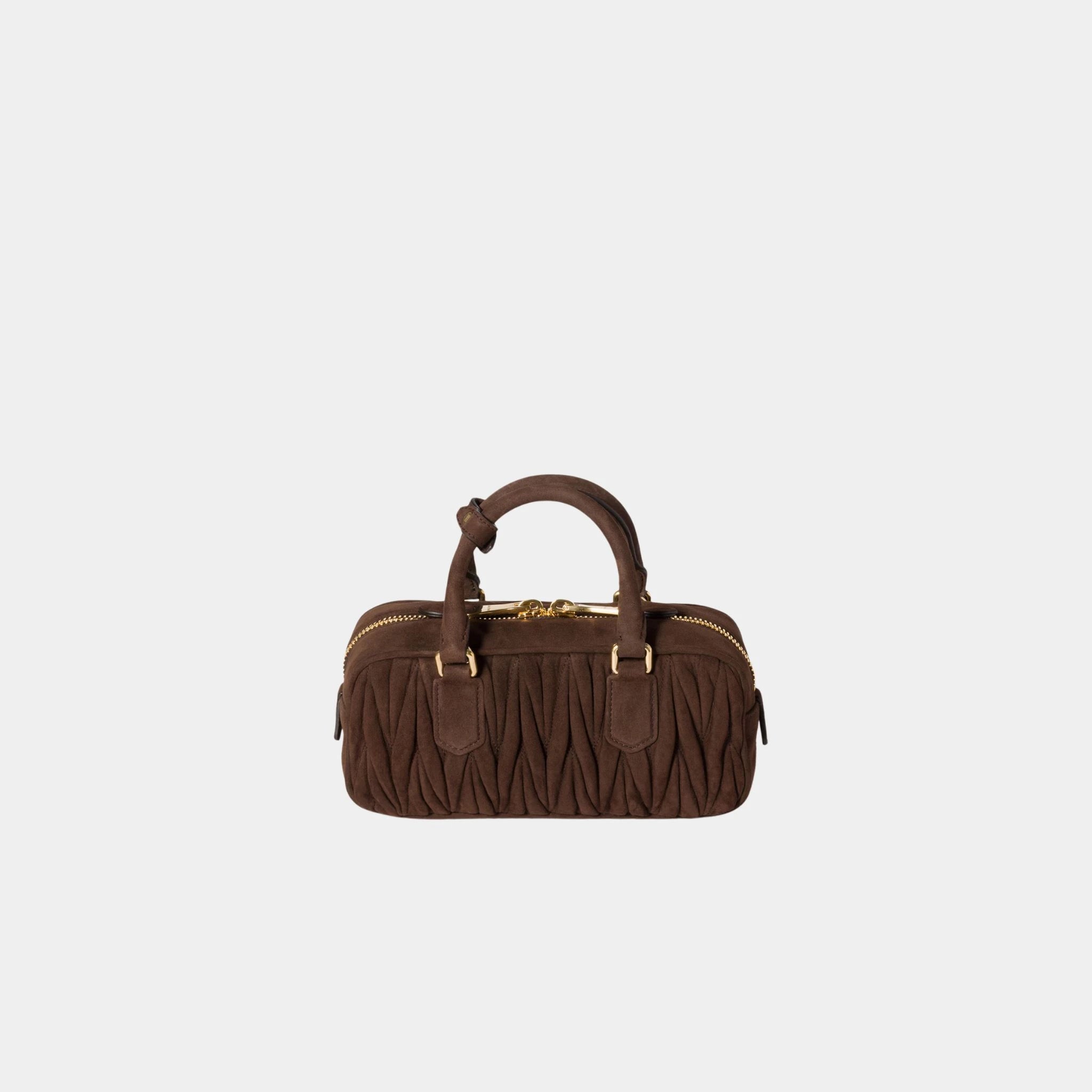 Miu Miu Arcadie Matelassé Suede Bag, Dark Brown, Back