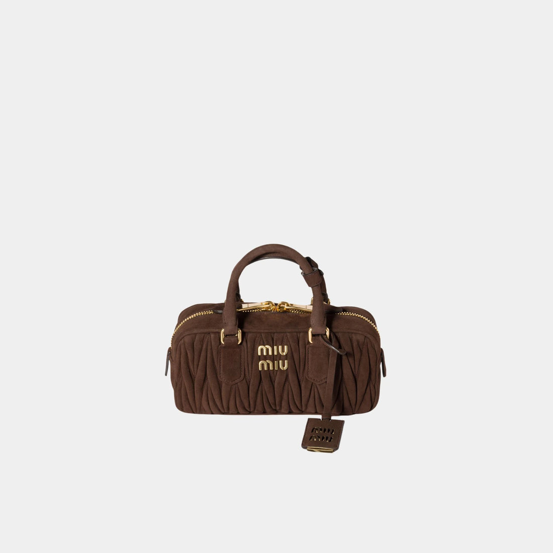 Miu Miu Arcadie Matelassé Suede Bag, Dark Brown, Front