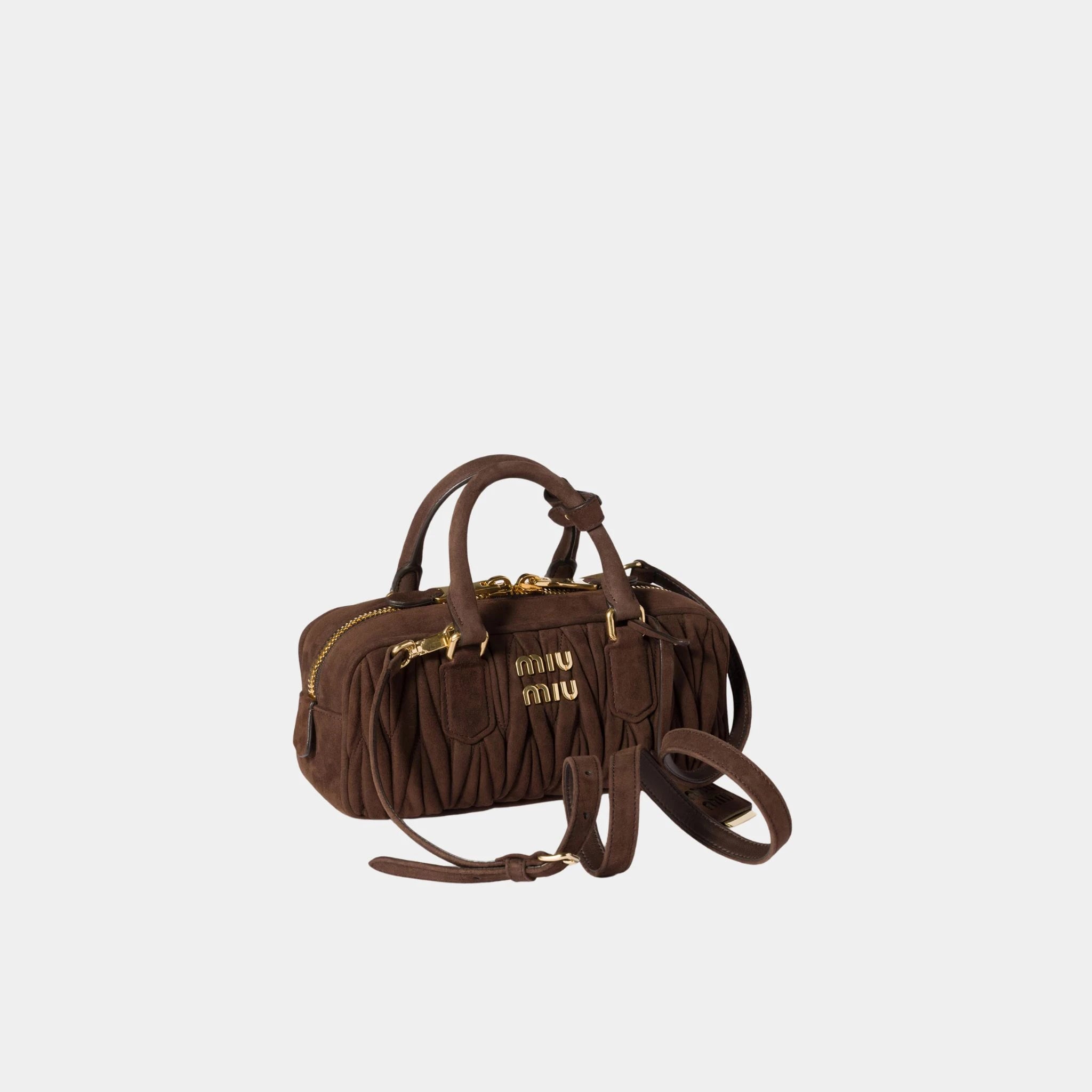 Miu Miu Arcadie Matelassé Suede Bag, Dark Brown, Side