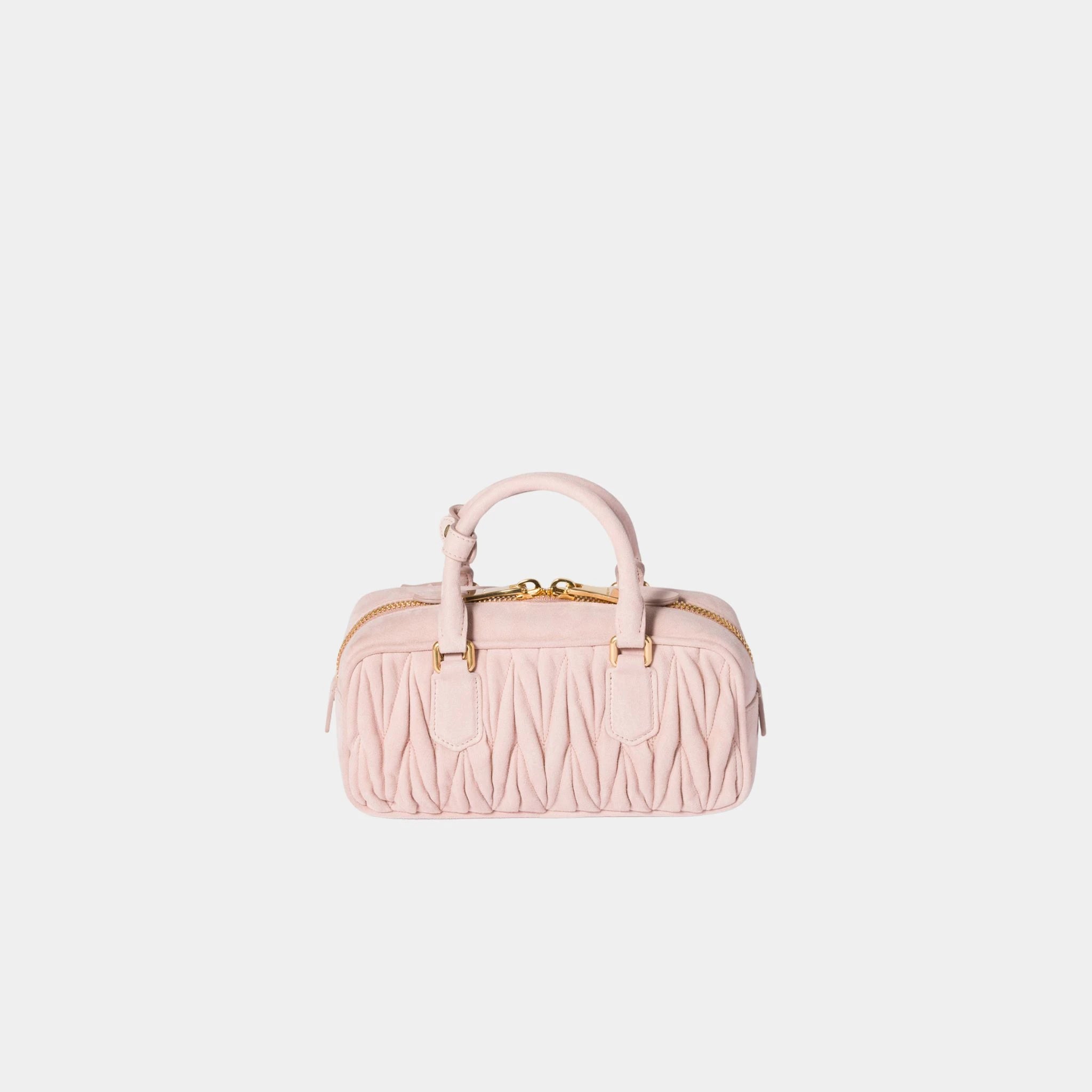 Miu Miu Arcadie Matelassé Suede Bag, Peach, Back
