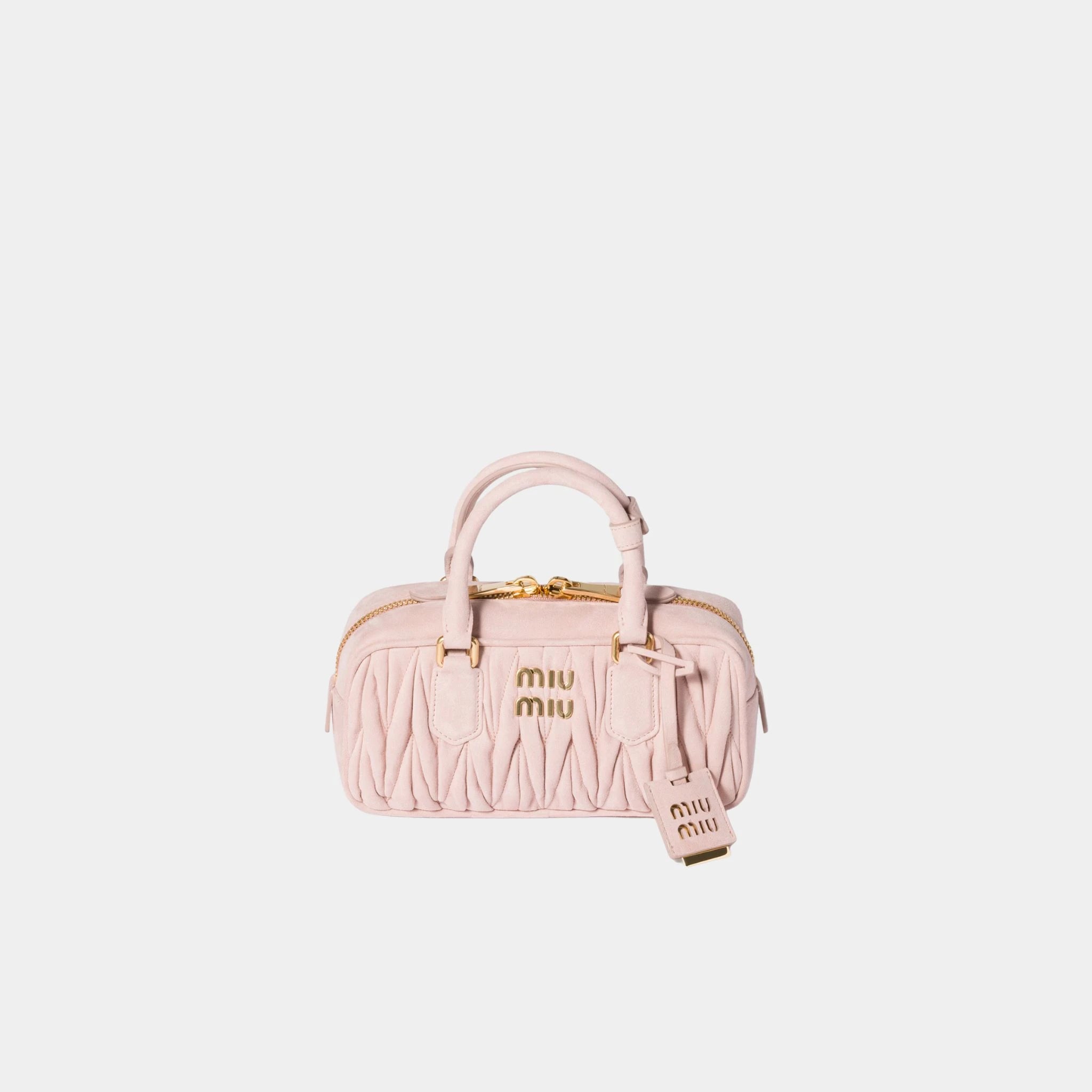 Miu Miu Arcadie Matelassé Suede Bag, Peach, Front