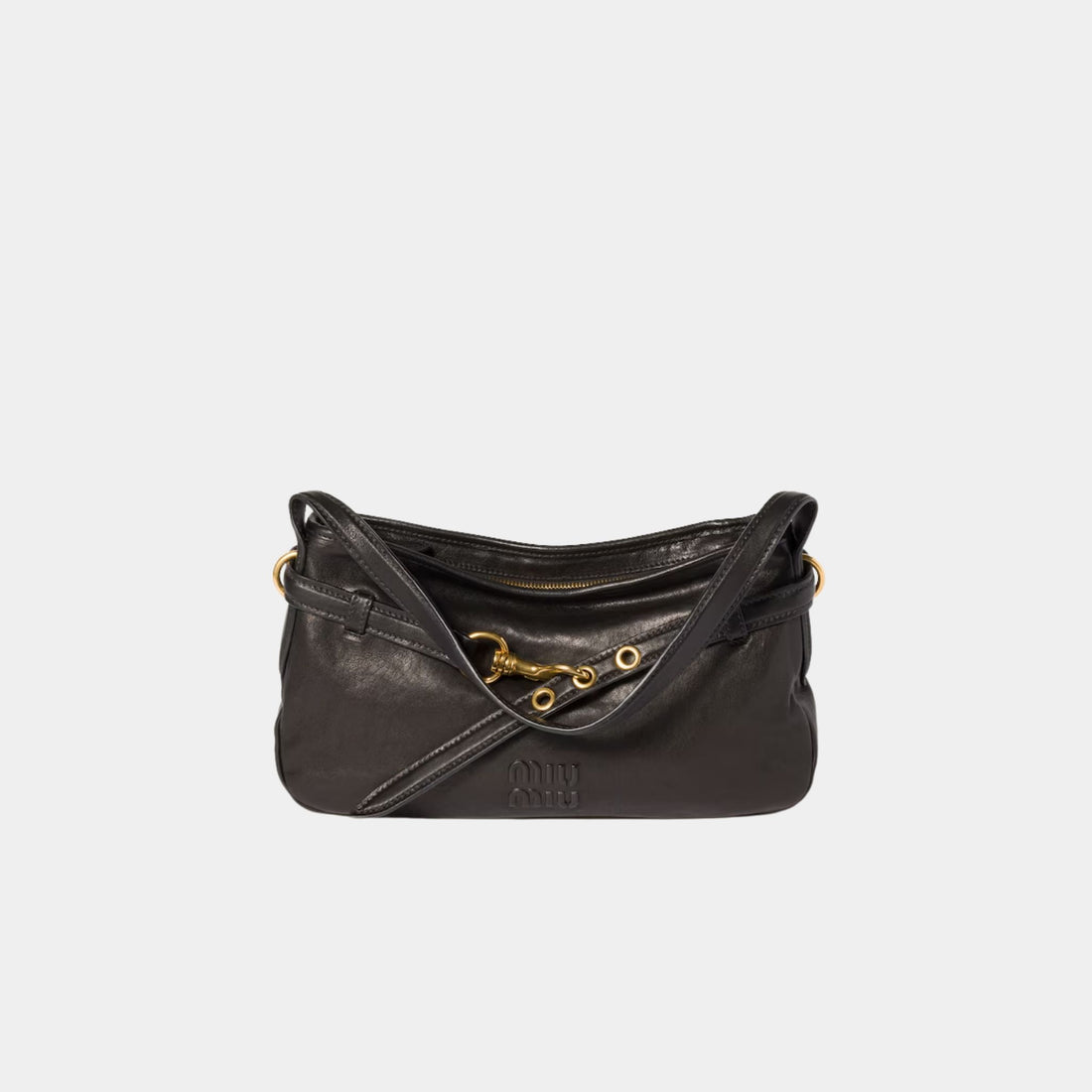 Miu Miu Aventure Nappa Leather Bag, Black, Front