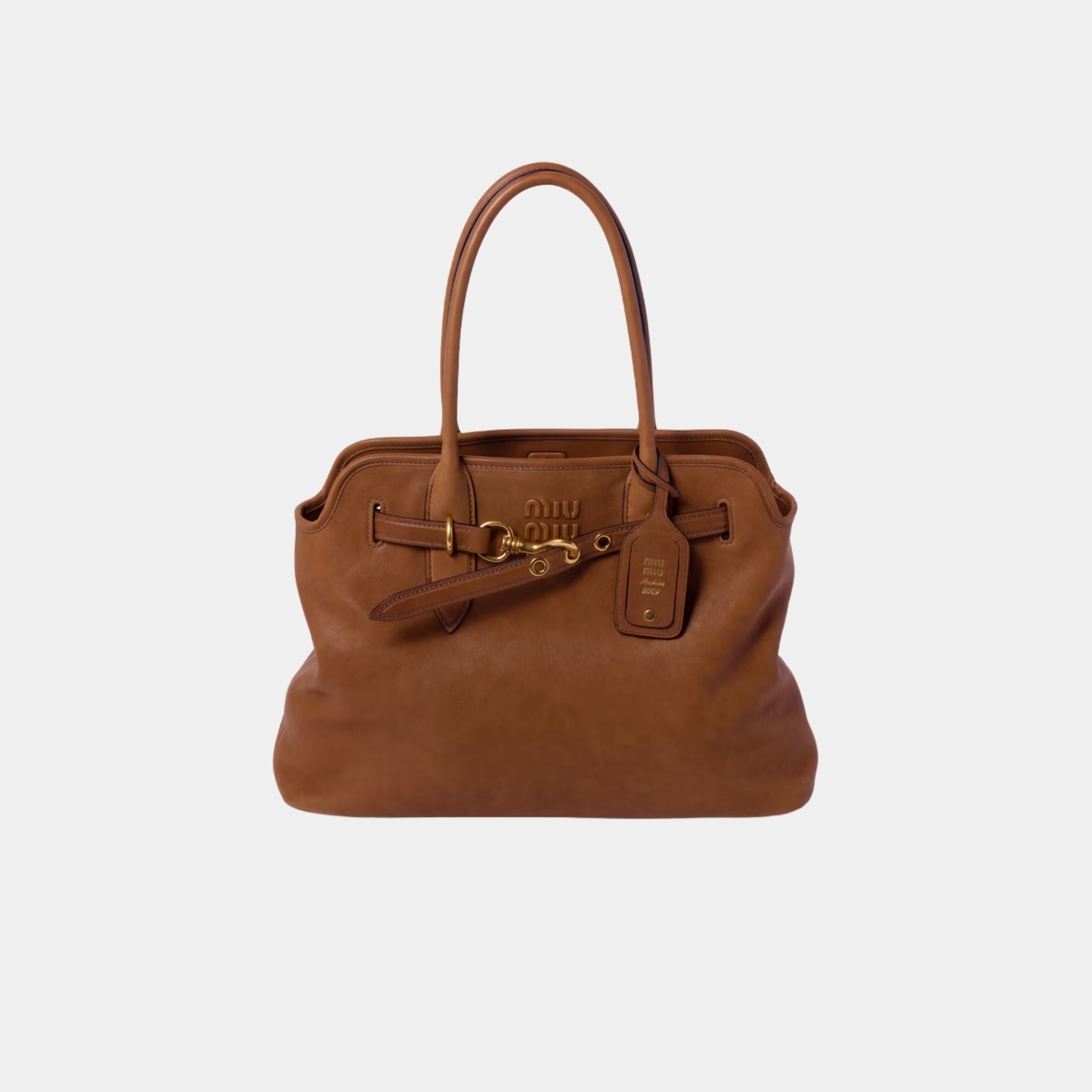 Miu Miu Aventure Nappa Leather Medium Bag, Oak, Front