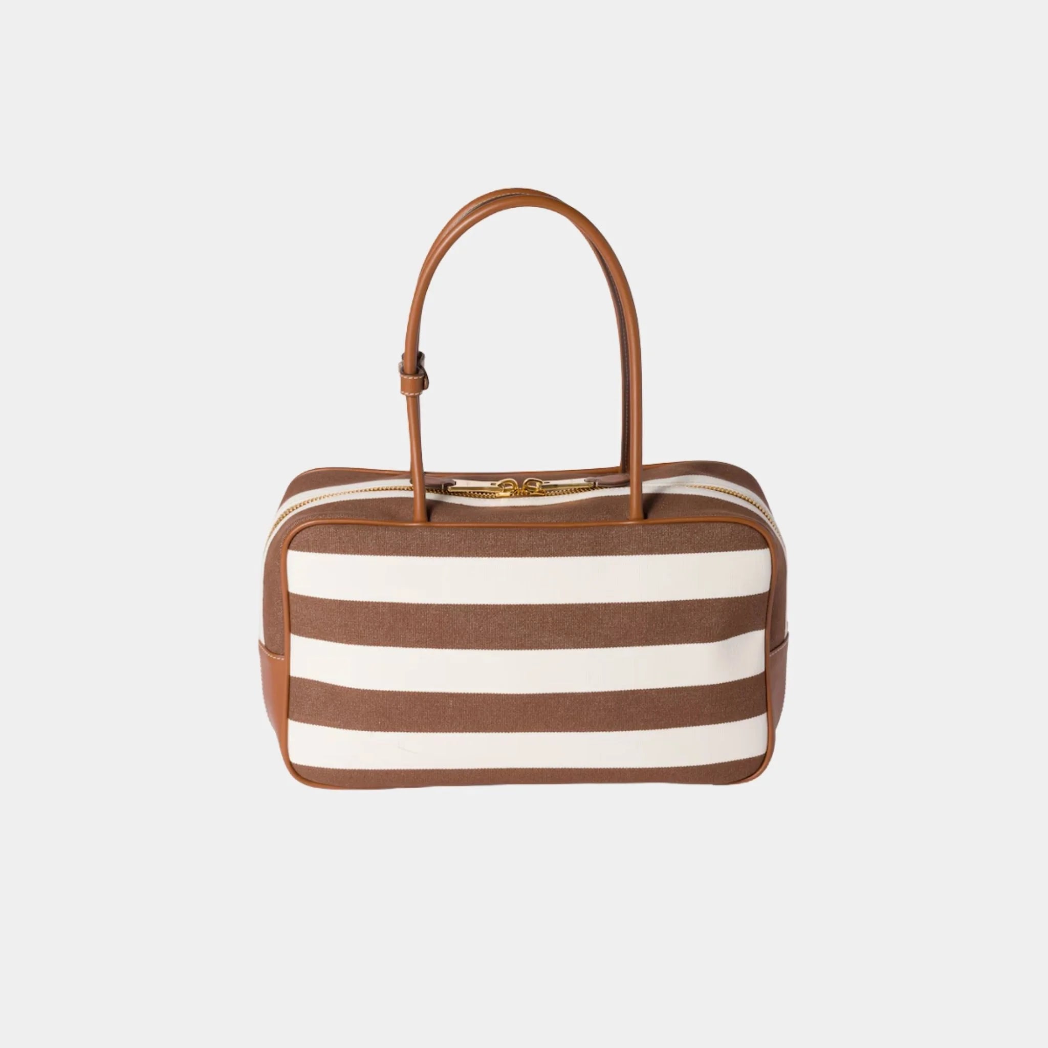 Miu Miu Beau Canvas and Leather Bag Stripe Motif, Cocoa Brown, Back