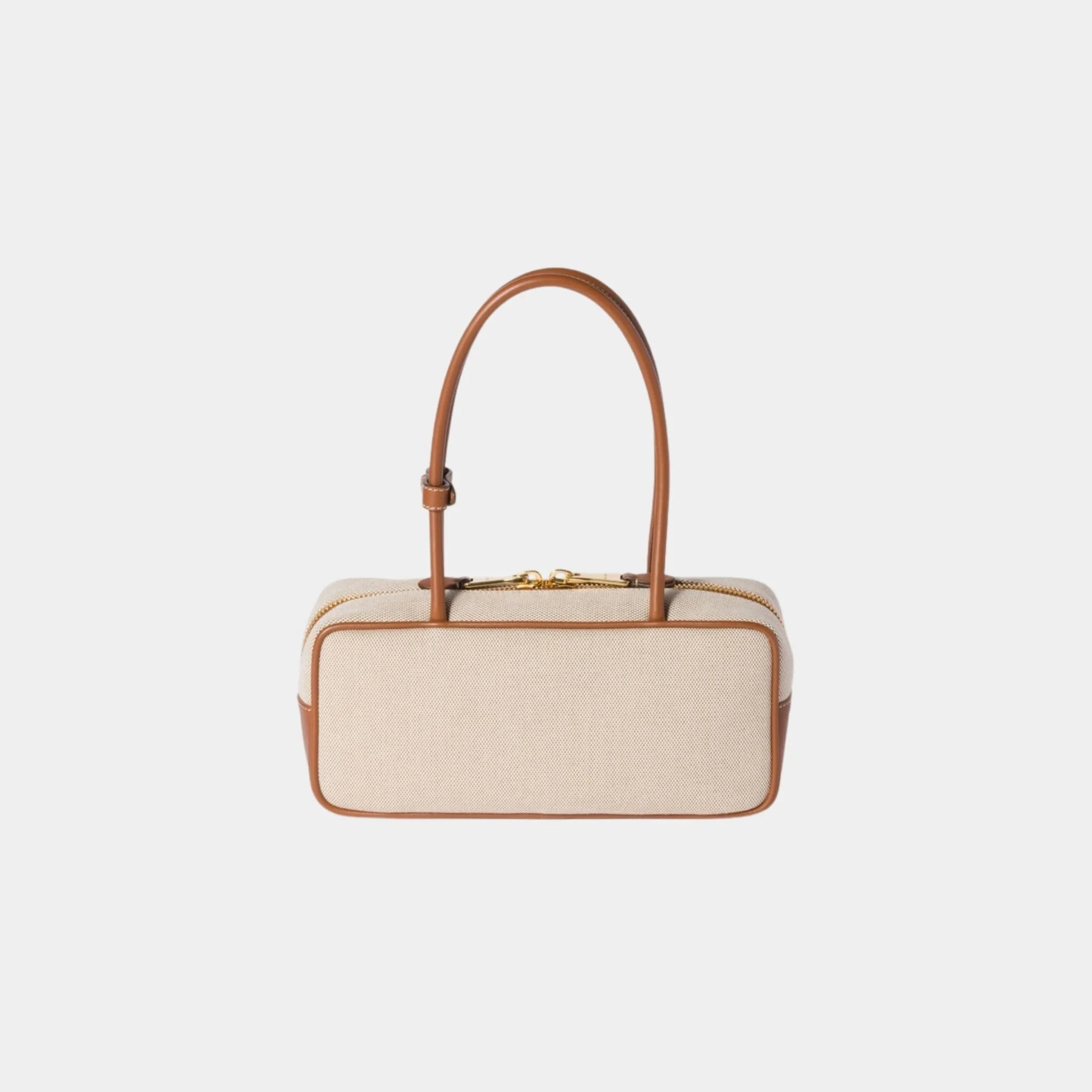 Miu Miu Beau Canvas and Leather Small Bag, Beige, Brandy, Back