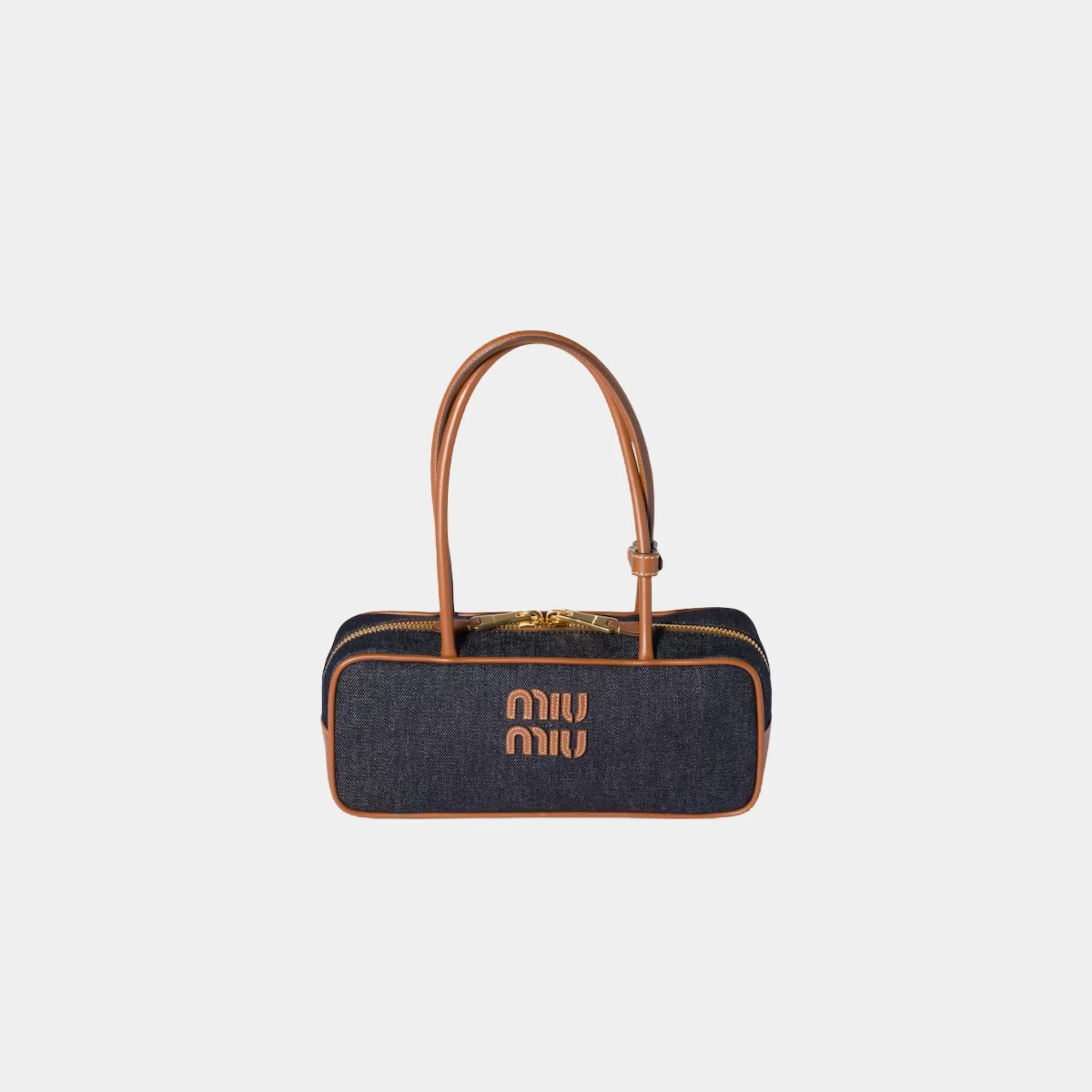 Miu Miu Beau Denim Small Bag, Blue, Brandy, Front