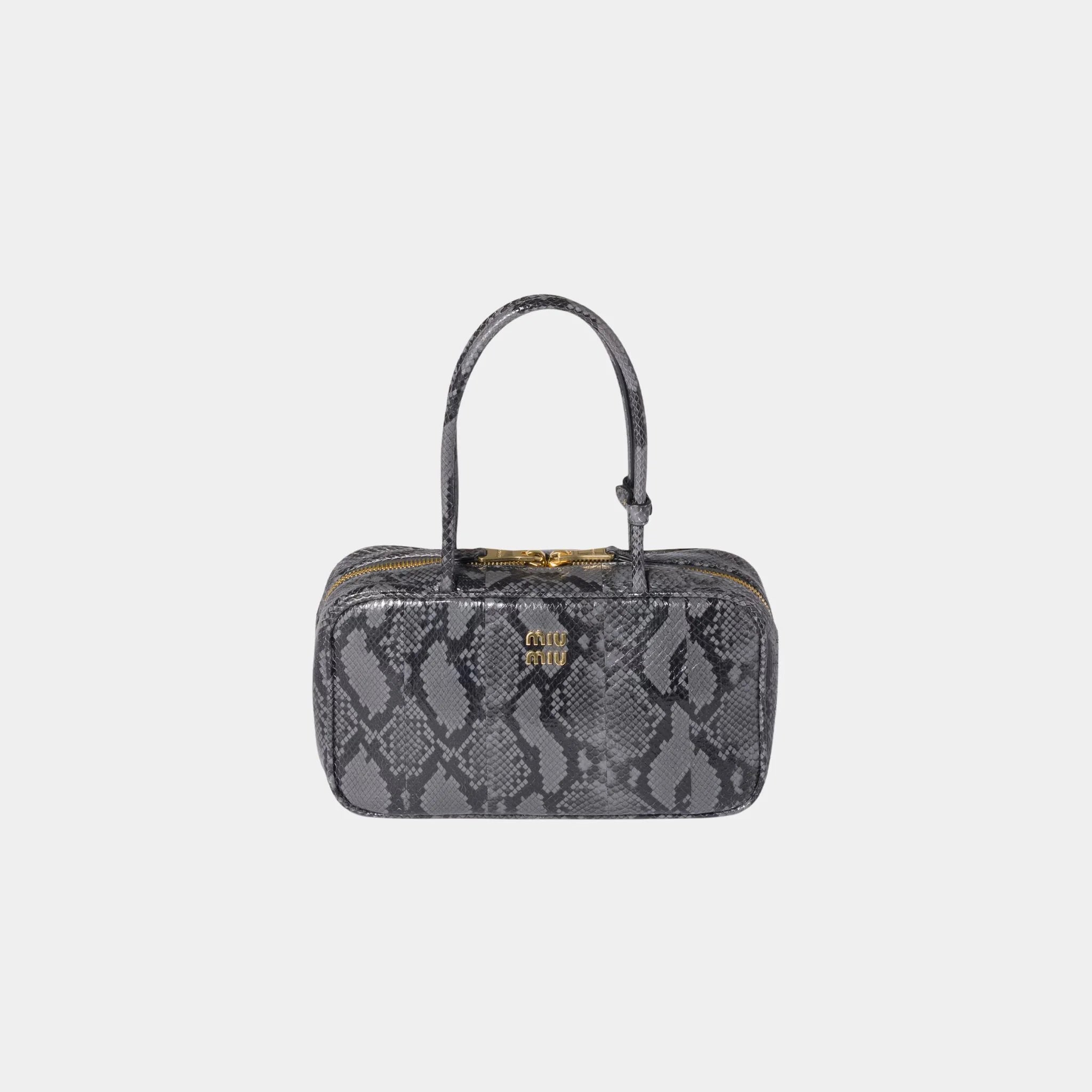 Miu Miu Beau Python-printed Ayers Leather Bag, Slate Gray, Front