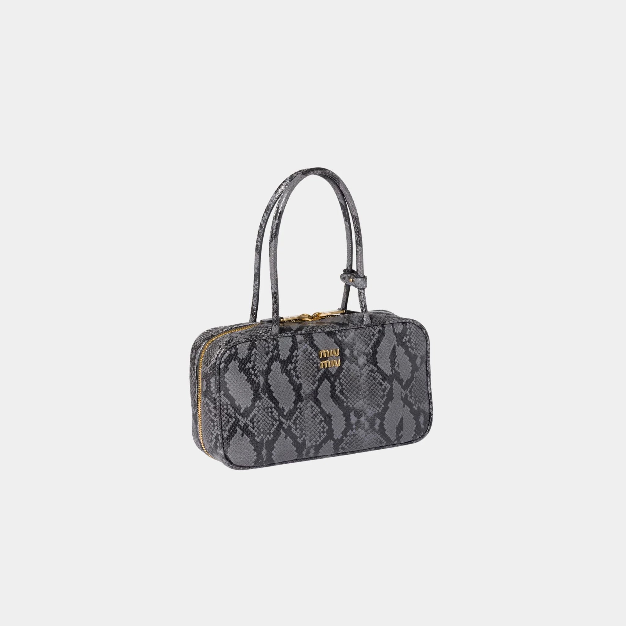 Miu Miu Beau Python-printed Ayers Leather Bag, Slate Gray, Side