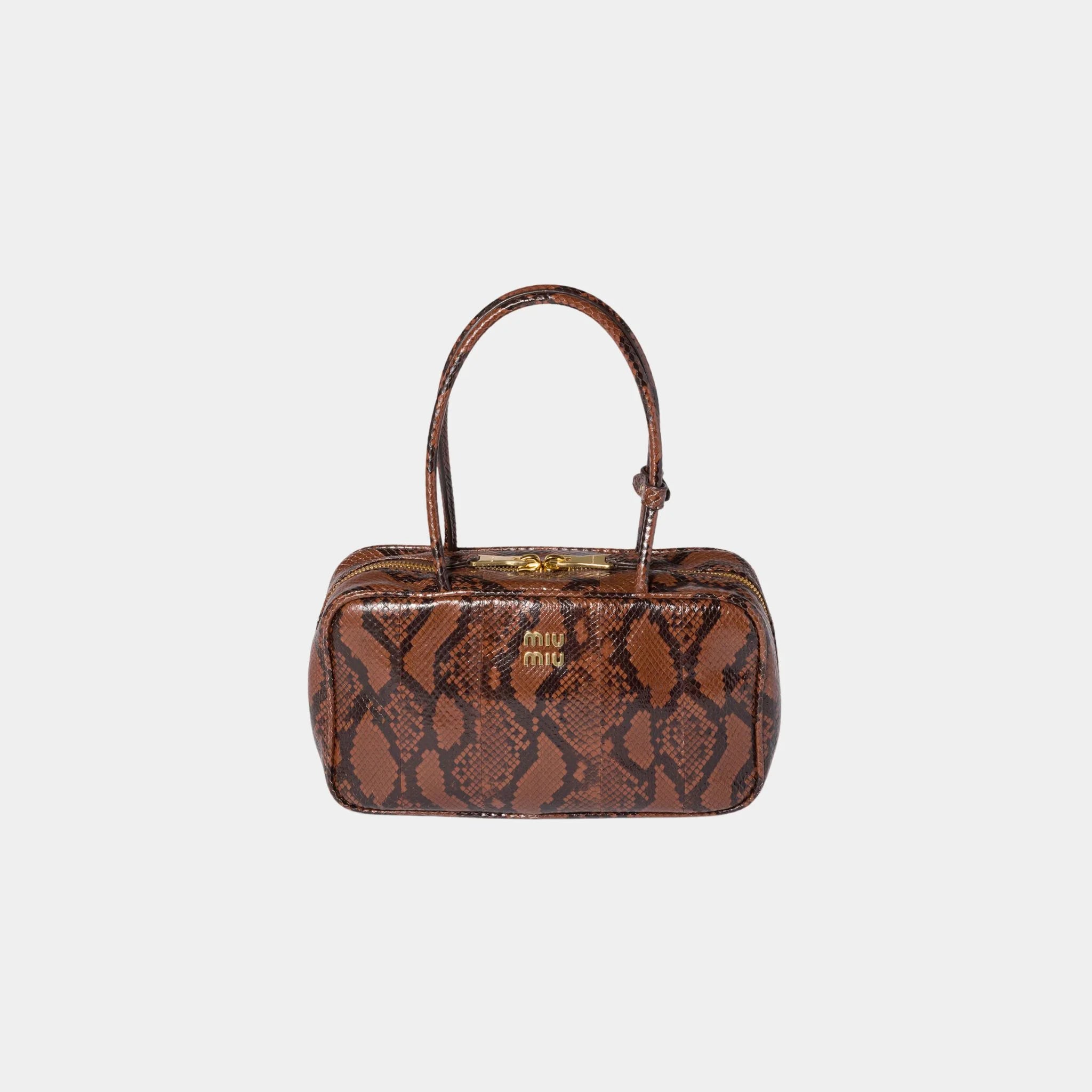 Miu Miu Beau Python-printed Ayers Leather Bag, Tobacco, Front
