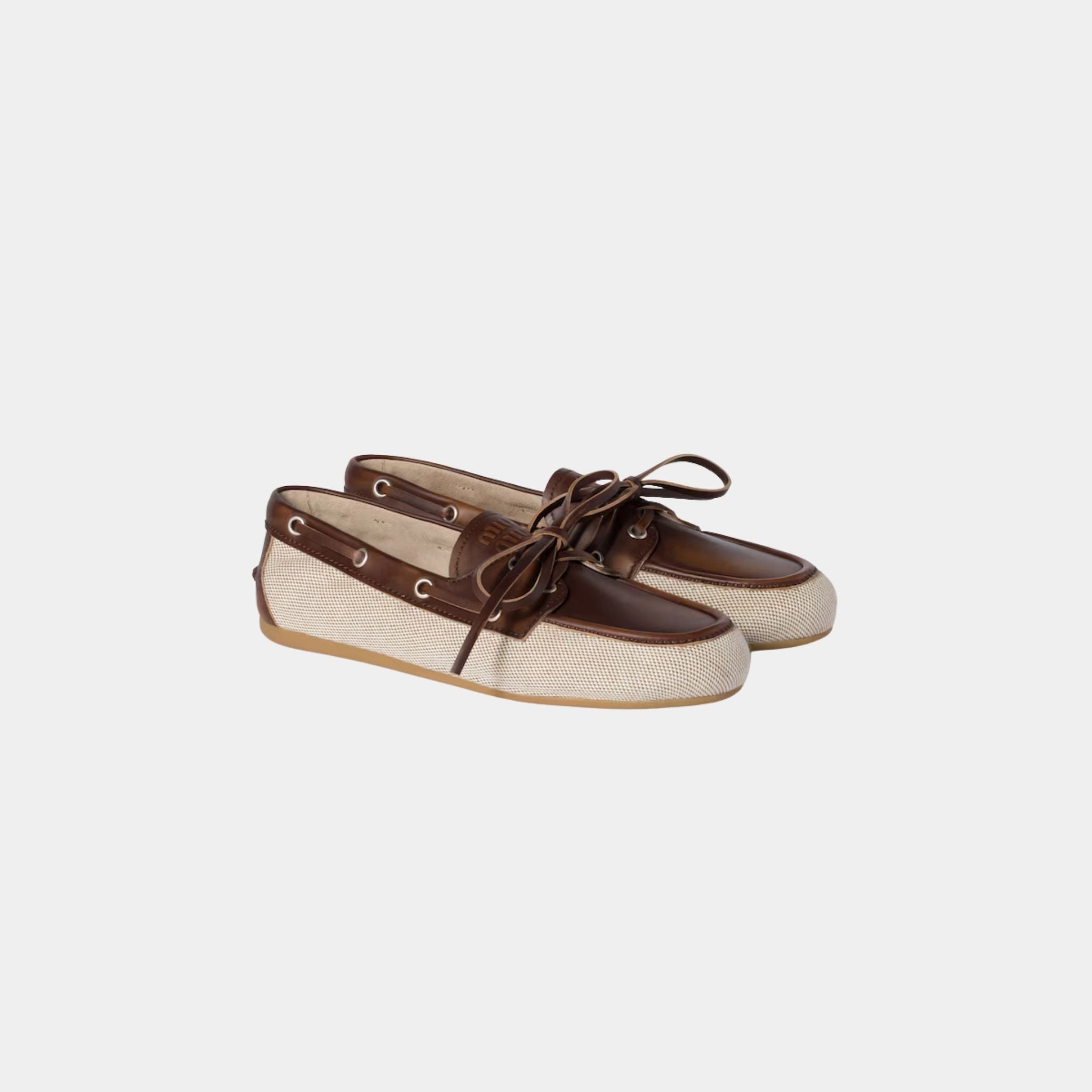 Canvas and Bleached Leather Boat Shoes