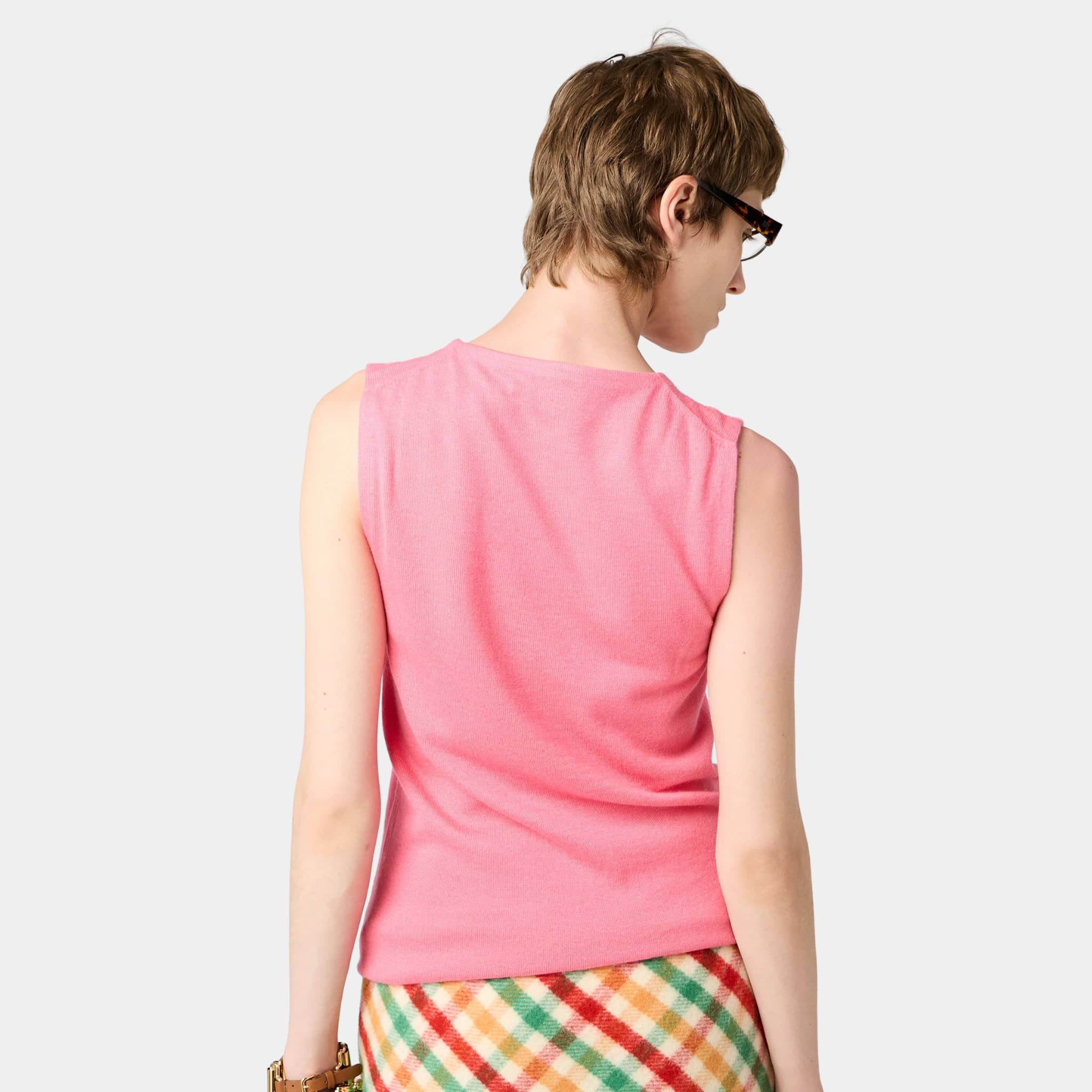Miu Miu Cashmere and Silk Crew-neck Knit Top, Pink, Model, Back