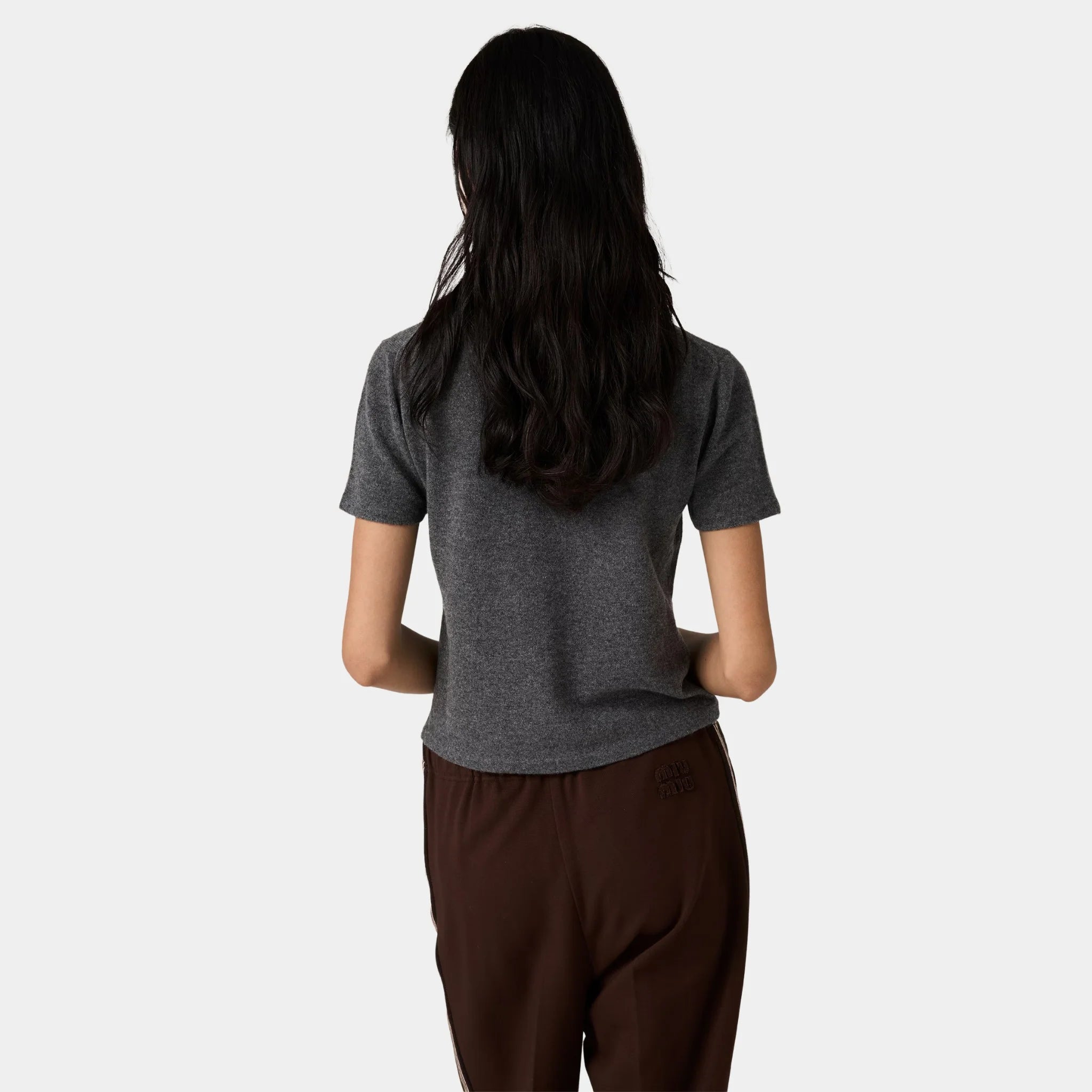 Miu Miu Cashmere Straight Fit Sweater, Slate Gray, Model