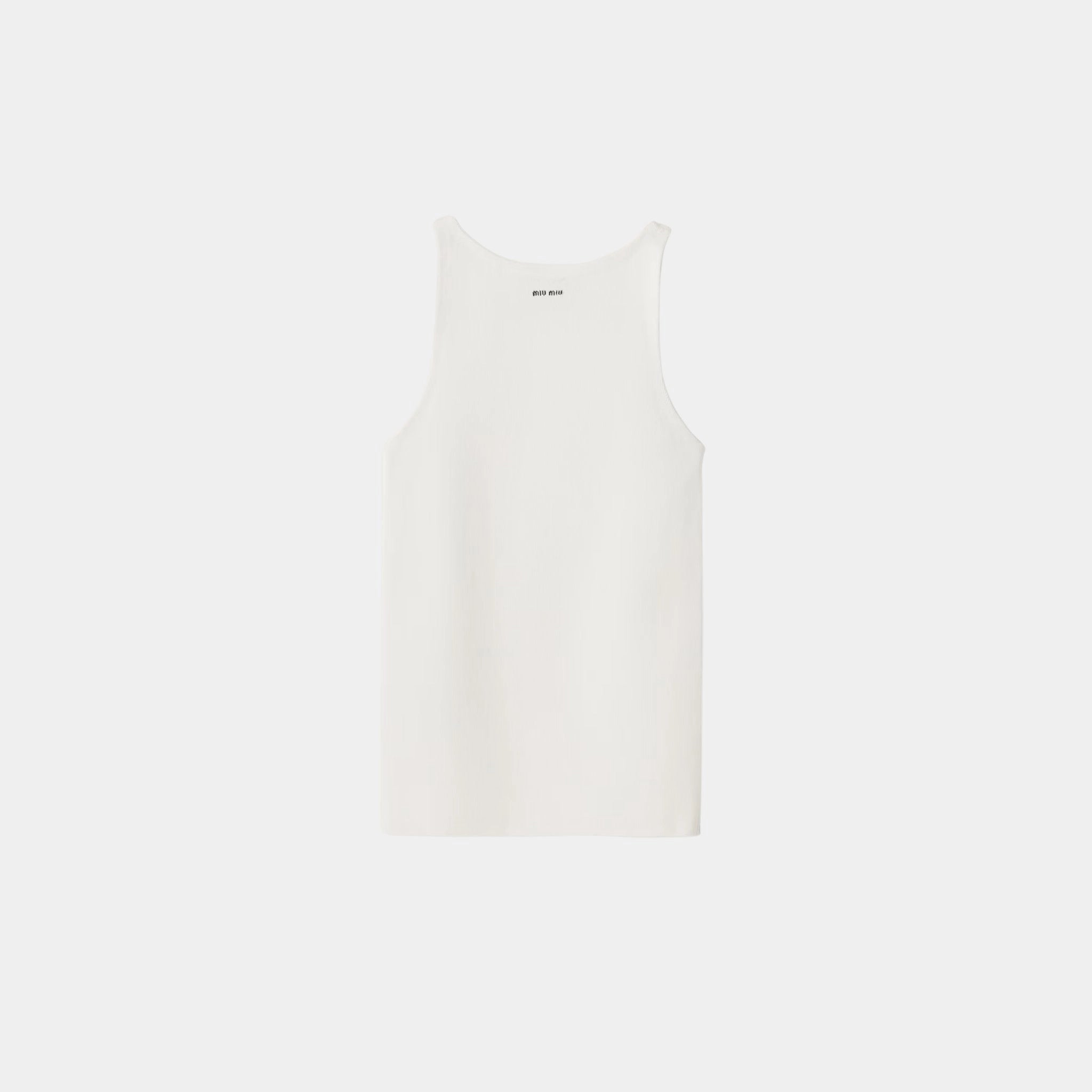 Miu Miu Cotton Knit Tank Top, White, Front