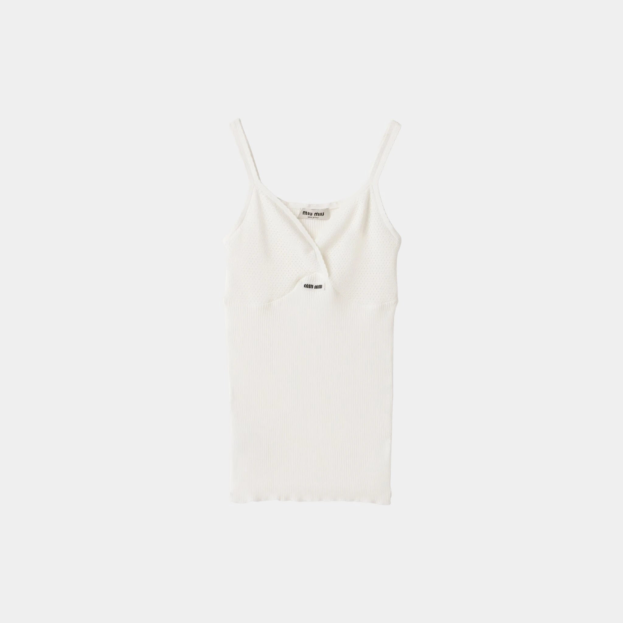 Miu Miu Cotton Knit Top, White, Front