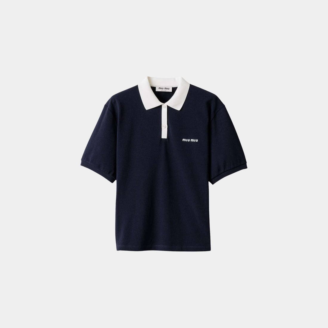 Miu Miu Cotton Piqué Polo Shirt Navy, Front