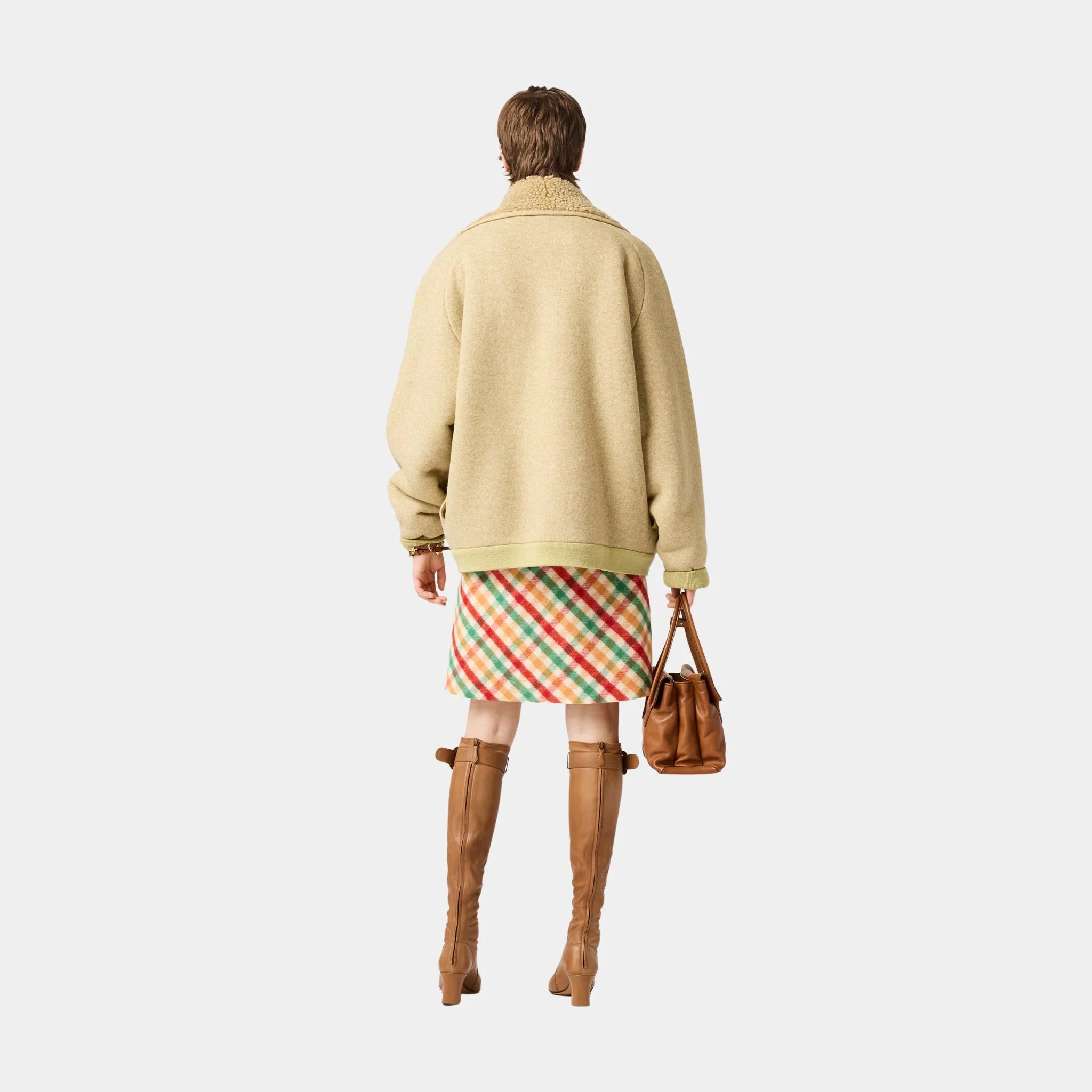 Miu Miu Diagonal Check Skirt, Red, Green, Model, Back