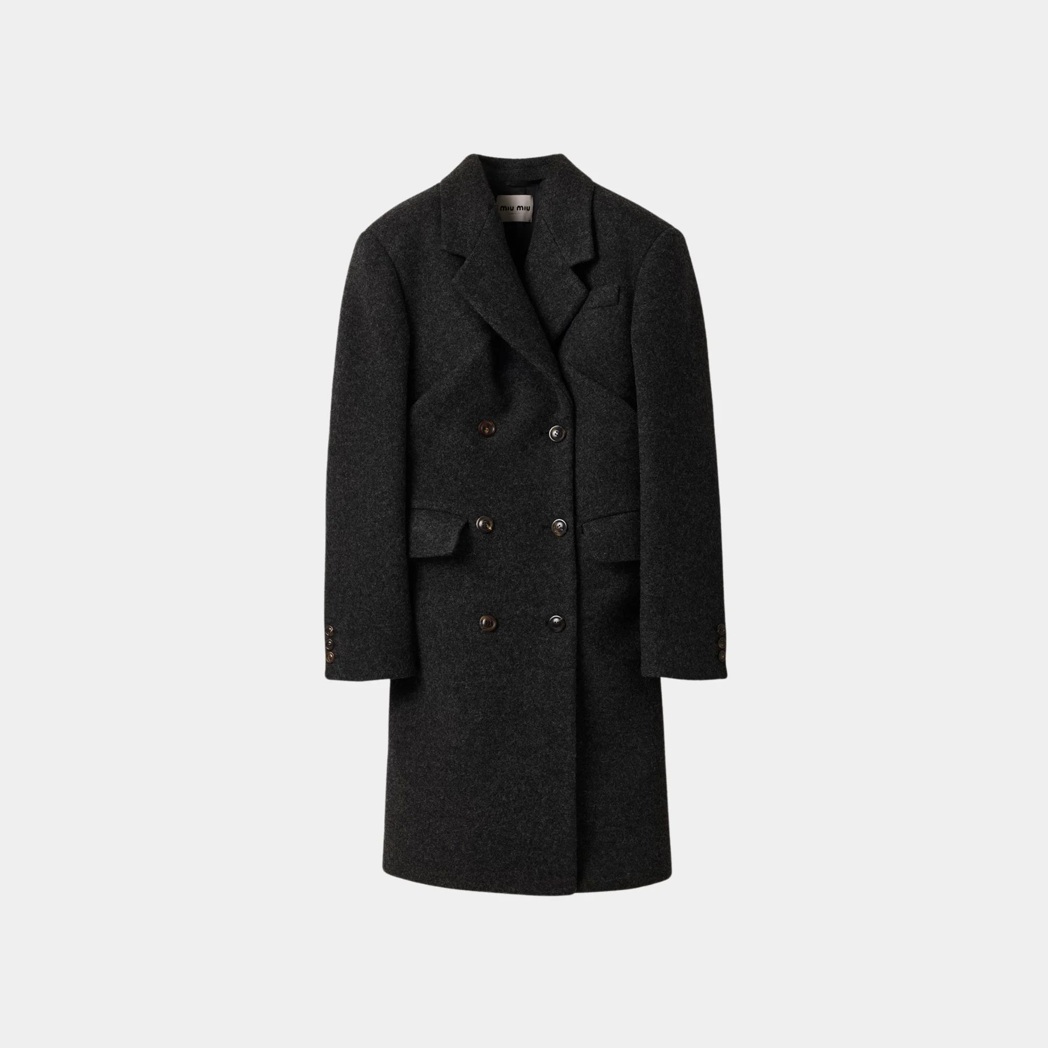 Miu Miu Double-breasted Shetland Wool Coat, Anthracite Gray, Front