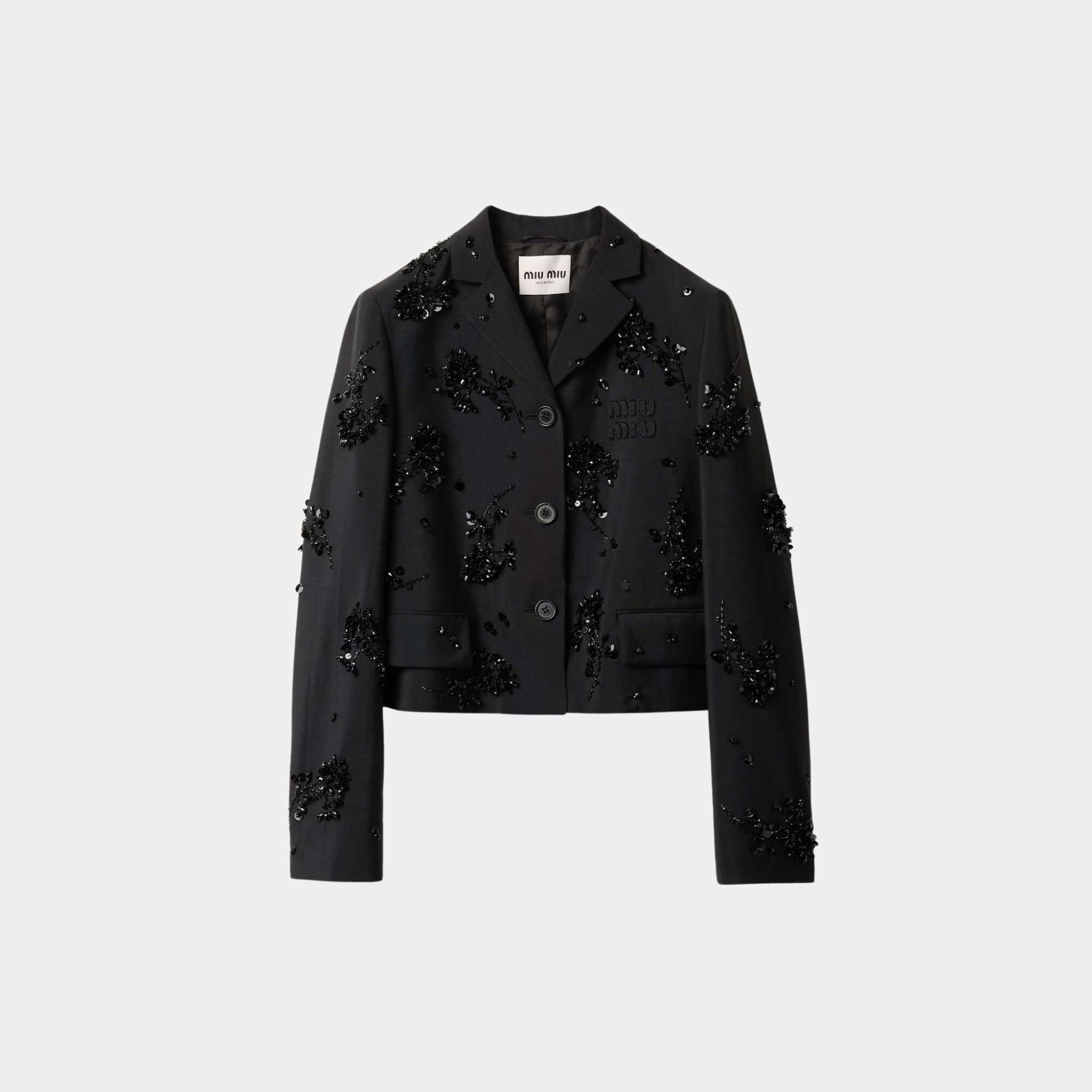 Miu Miu Embroidered Single breasted Kid Mohair Jacket Black, Front