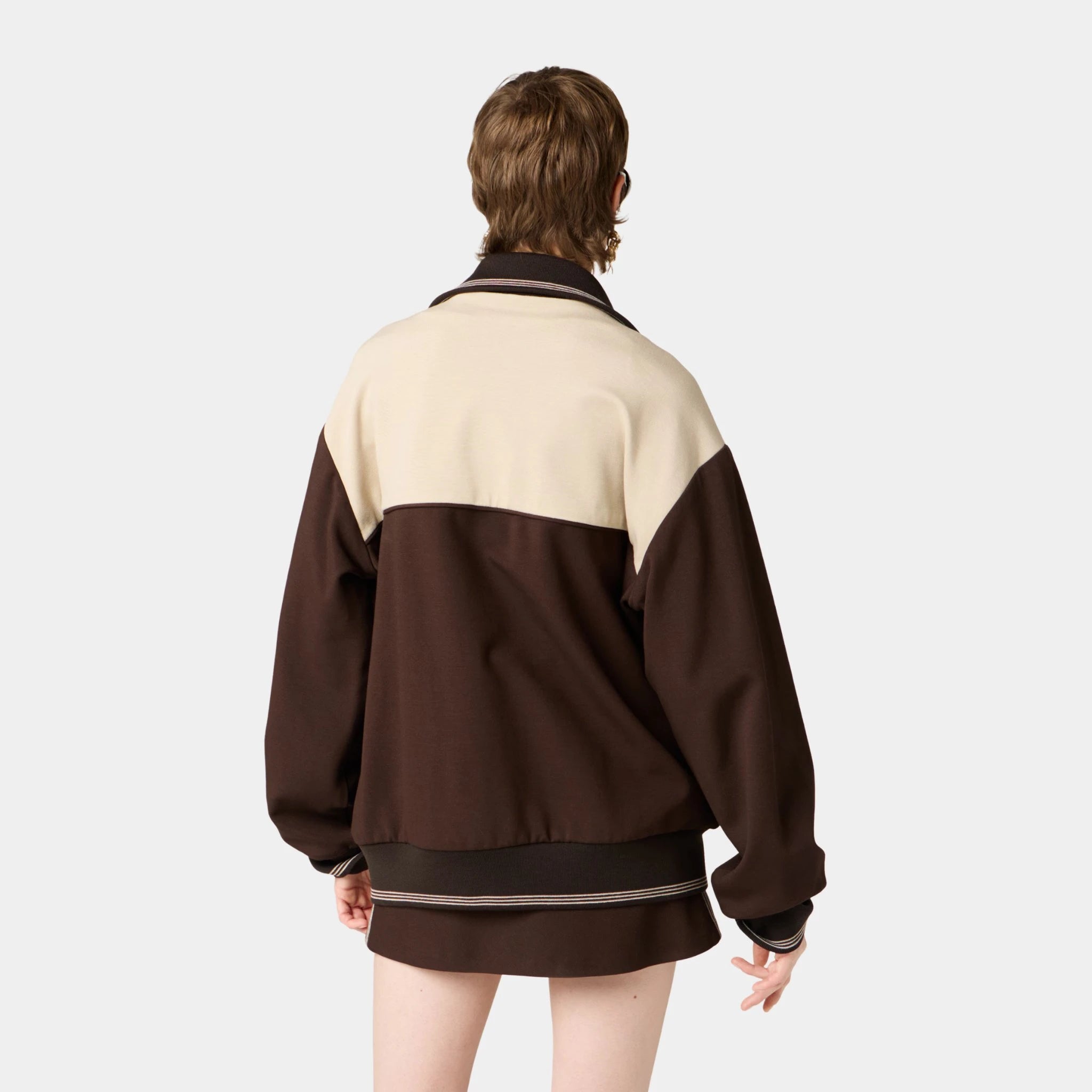 Miu Miu Fabric Stitch Knit Miniskirt, Cocoa Brown, Model, Back