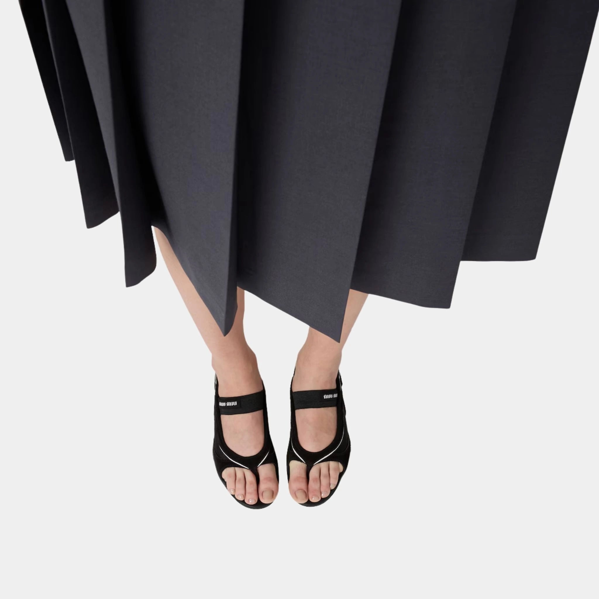 Miu Miu Gymnasium Technical Fabric Thong Ballerinas, Black, Model