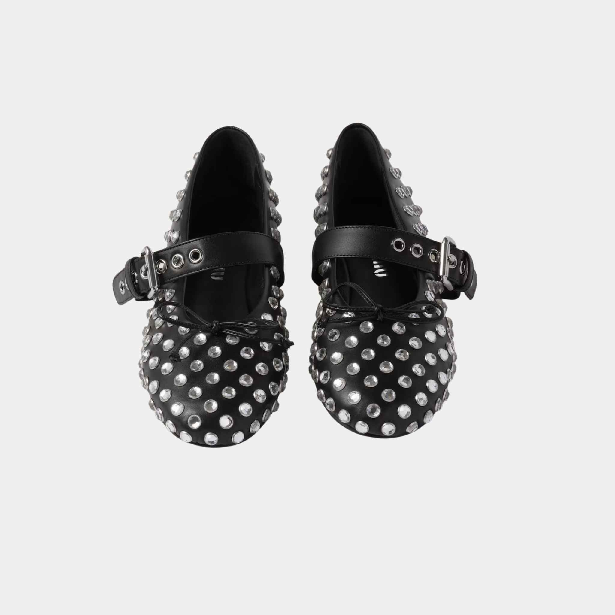 Miu Miu Leather Ballerinas With Artificial Crystals, Front