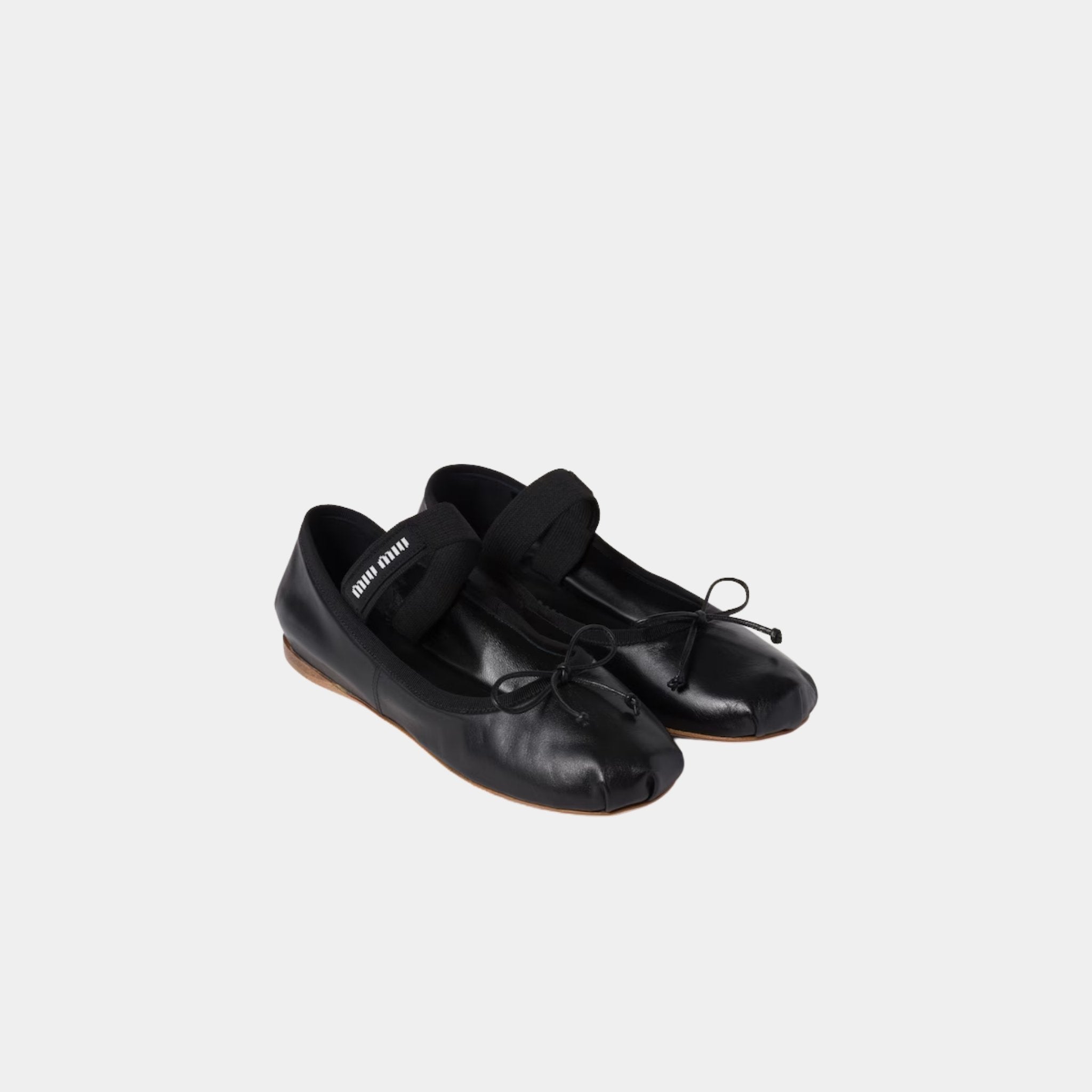 Miu Miu Leather Ballerinas With Removable Elastic, Black, Front