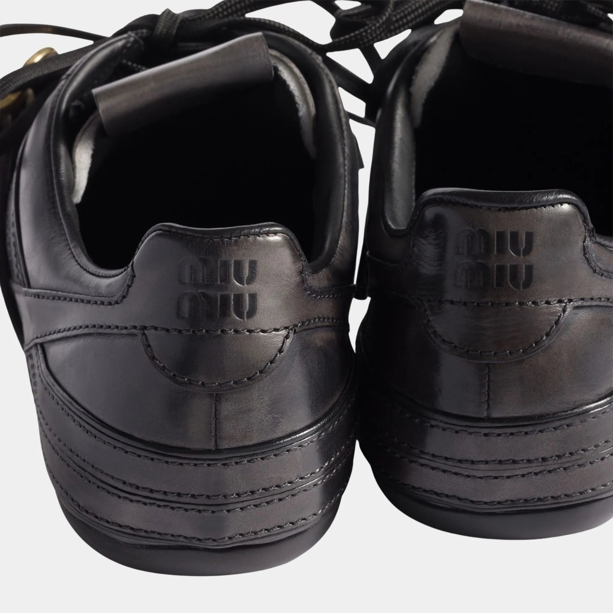 Miu Miu Leather Sneakers with Buckle, Black, Back