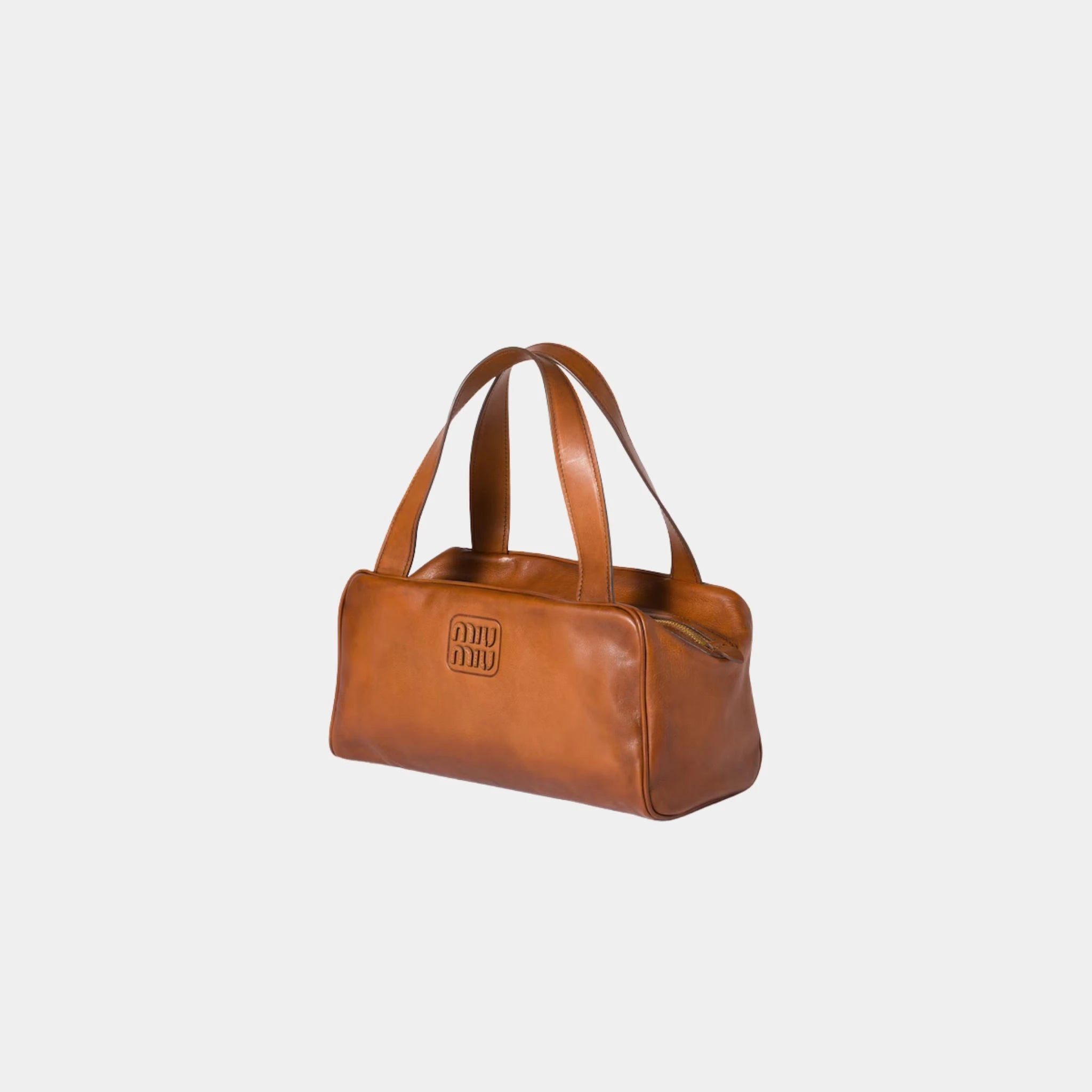 Miu Miu Leather Top-handle Bag Calfskin with Aged Finish, Cognac, Side