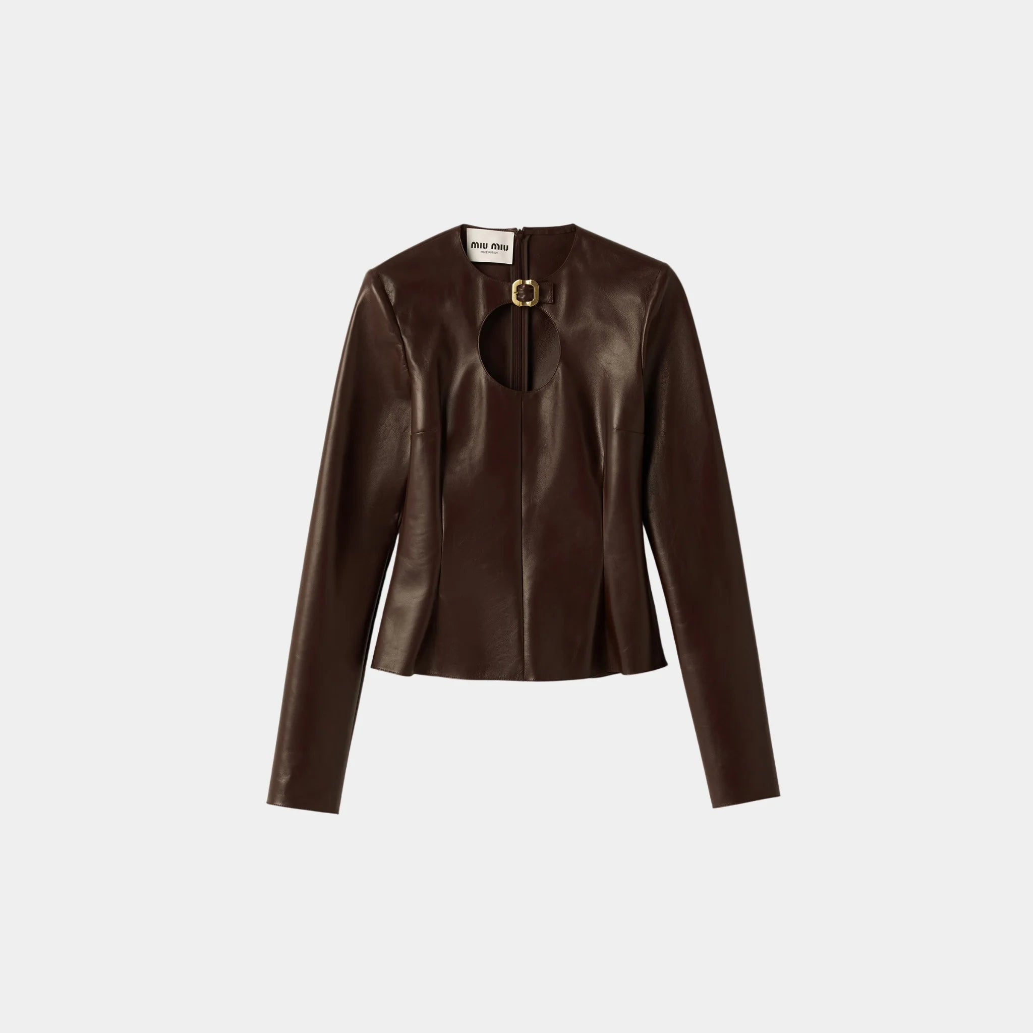 Long-sleeved Nappa Leather Top with Buckle