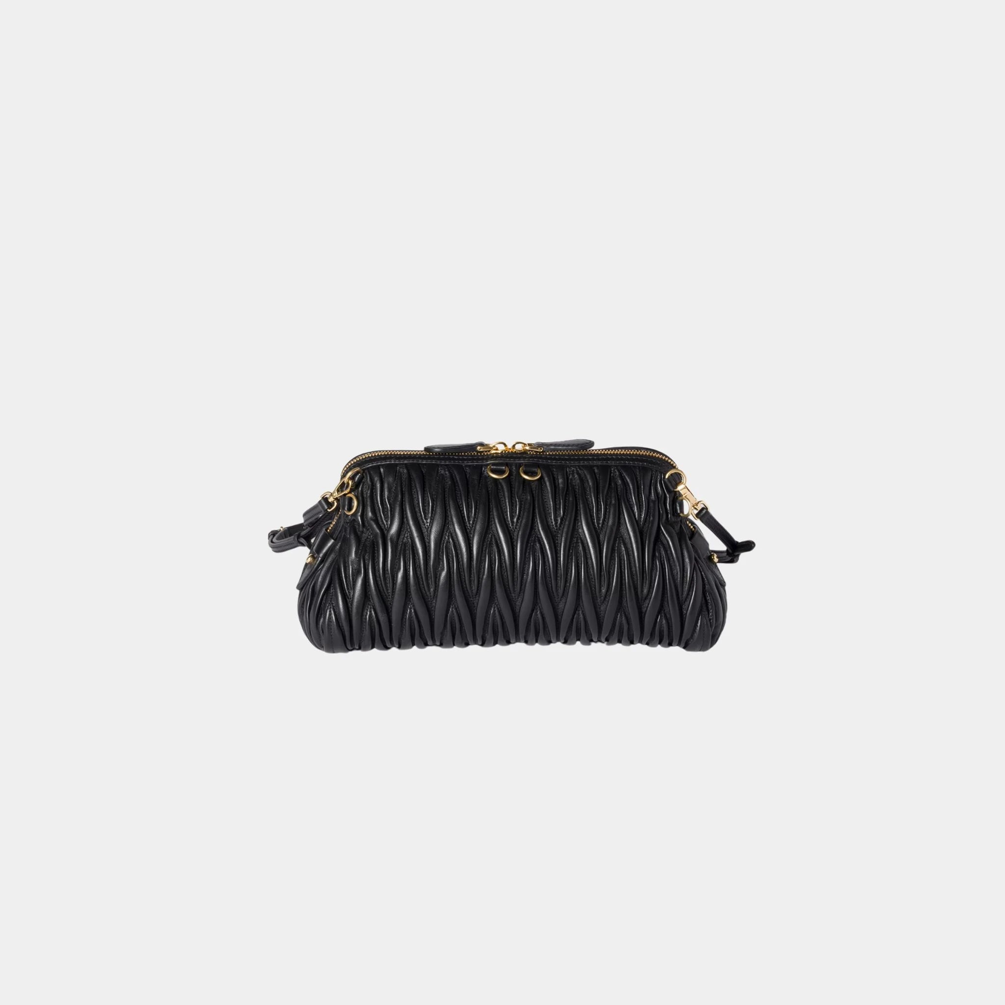 Miu Miu Matelassé Nappa Leather Clutch, Black, Back