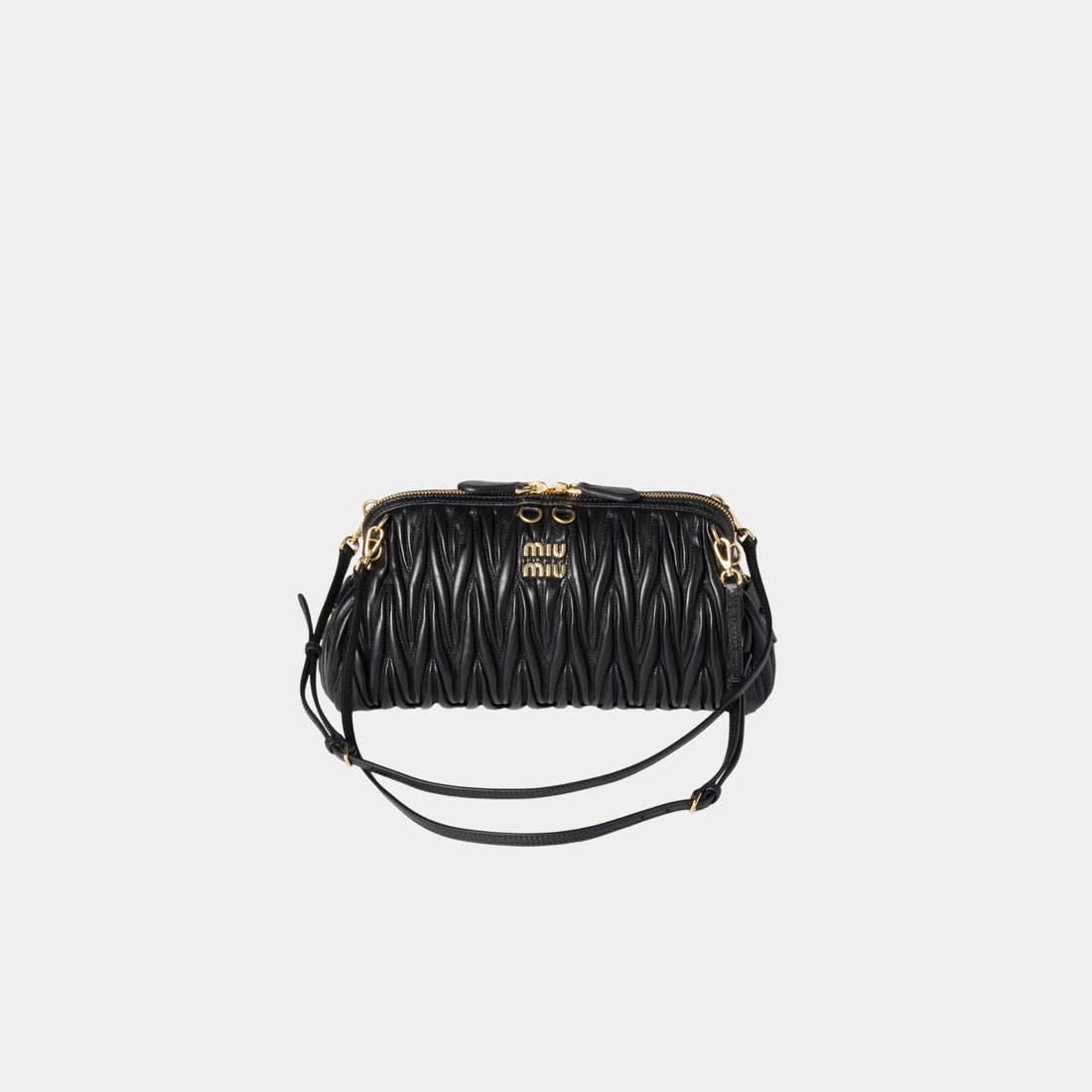 Miu Miu Matelassé Nappa Leather Clutch, Black, Front