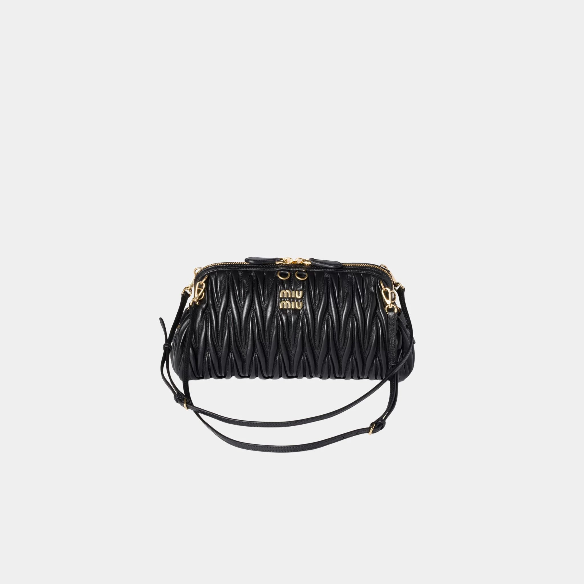 Miu Miu Matelassé Nappa Leather Clutch, Black, Front