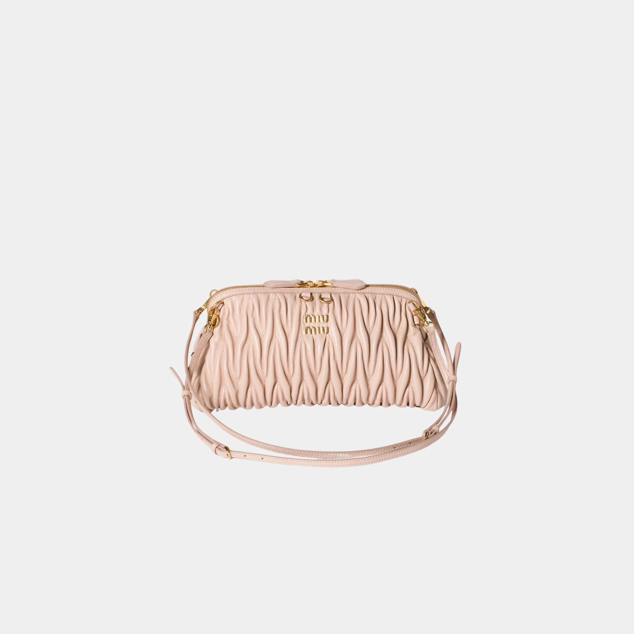 Miu Miu Matelassé Nappa Leather Clutch, Powder Pink, Front