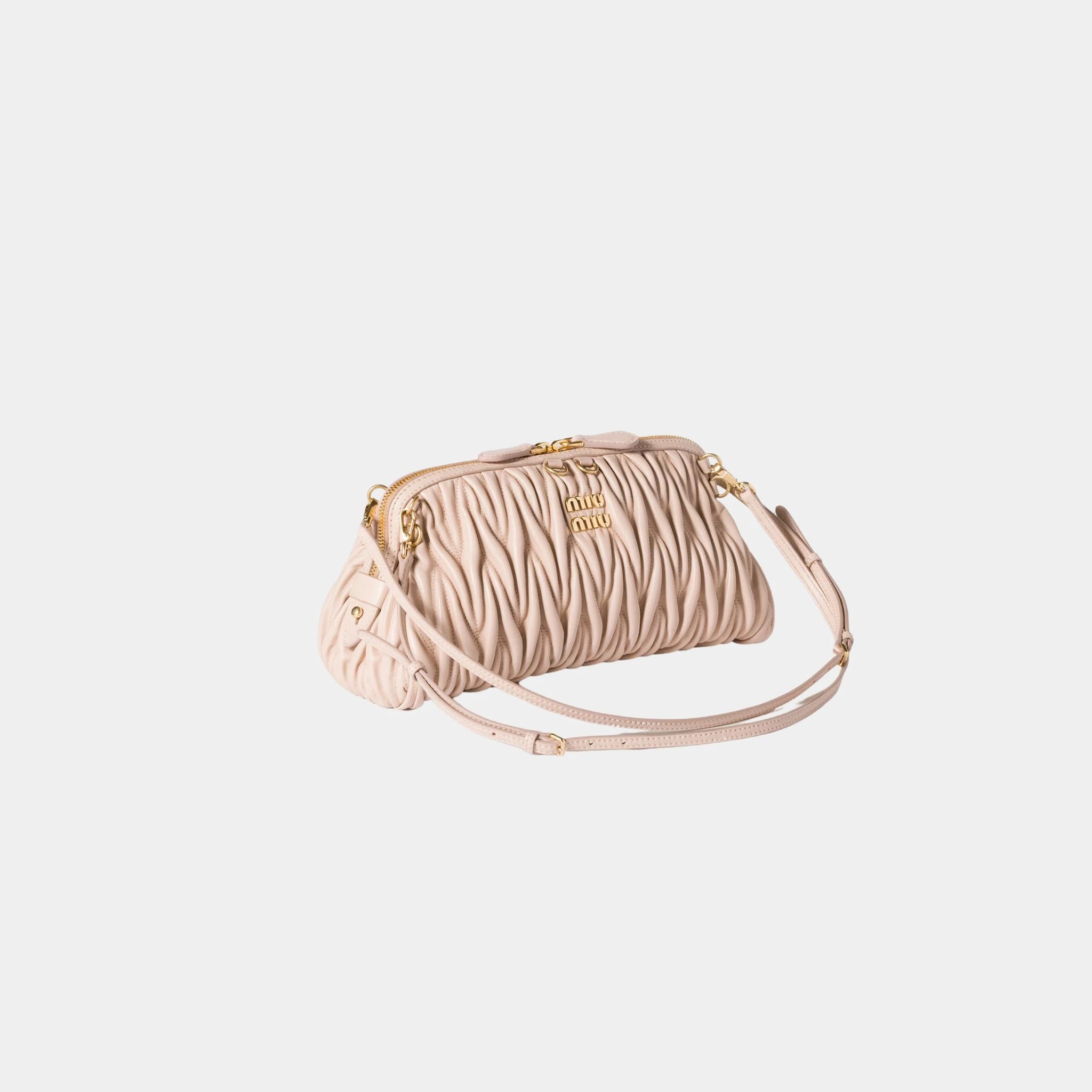 Miu Miu Matelassé Nappa Leather Clutch, Powder Pink, Side