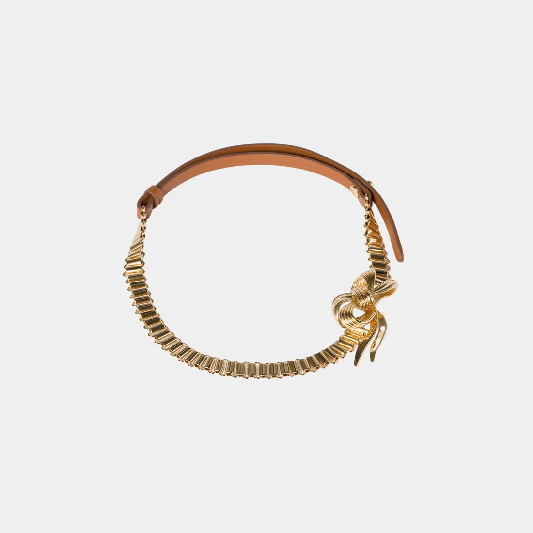 Miu Miu Metal and Leather Necklace, Gold, Front
