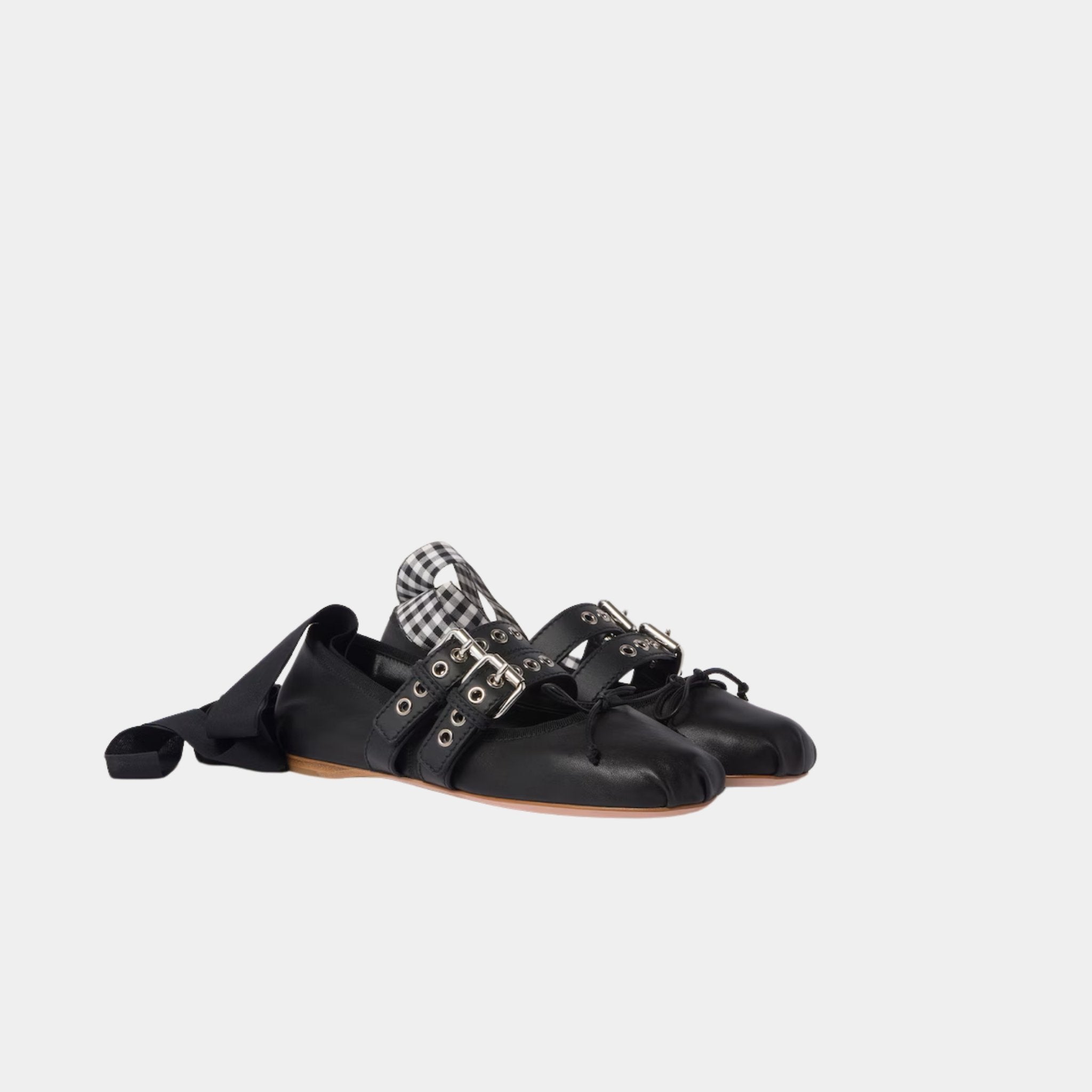 Miu Miu Nappa And Calf Leather Ballerinas, Black, Front