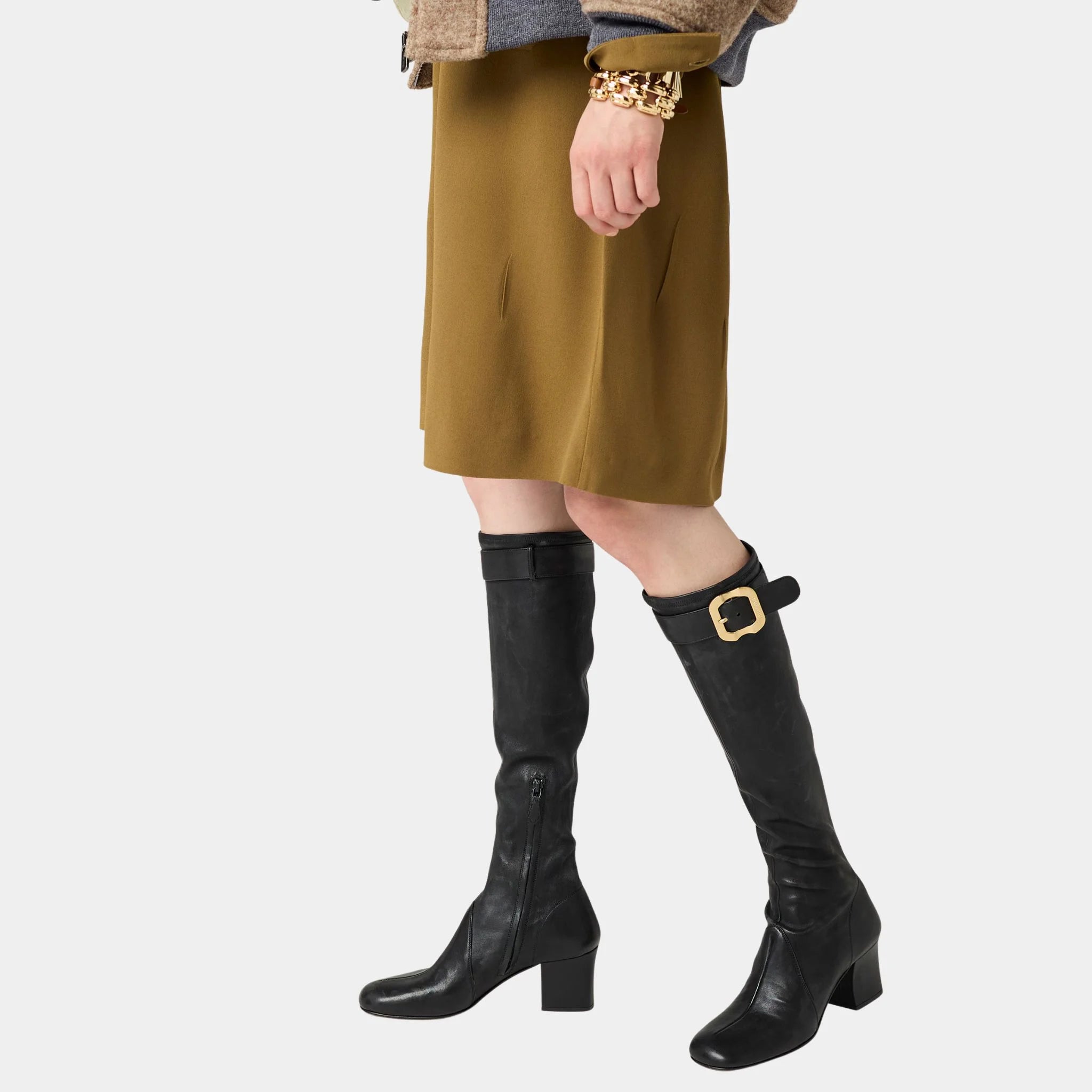 Miu Miu Nappa Leather Boots with Buckle, Black, Model