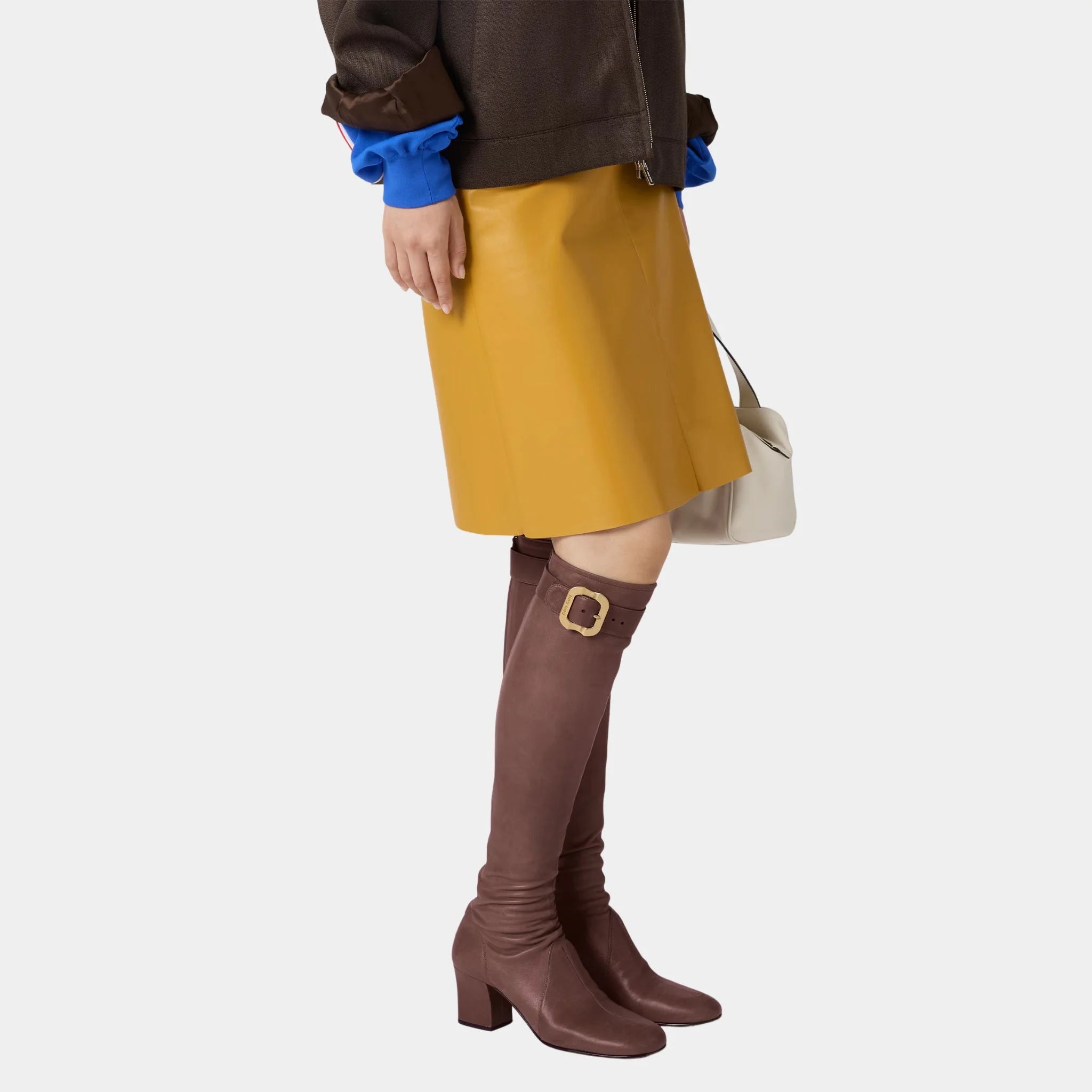 Miu Miu Nappa Leather Boots with Buckle, Dark Brown, Model