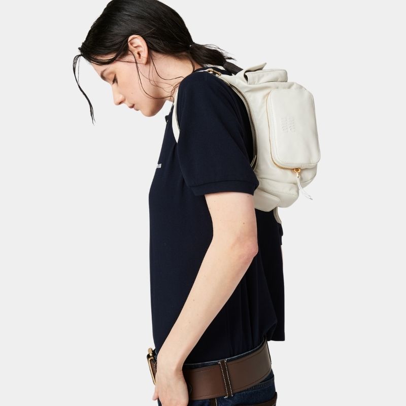 Miu Miu Nappa Leather Pocket Bag, White, ModelView