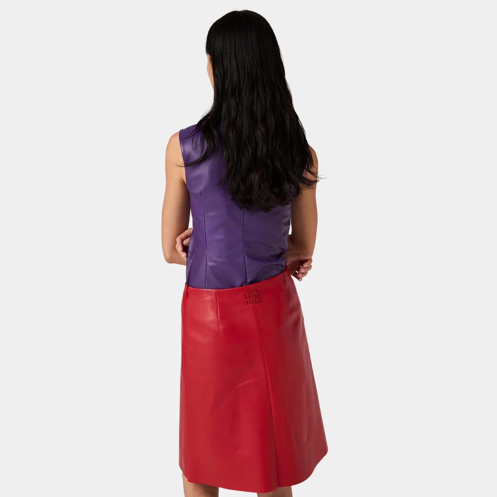 Miu Miu Nappa Leather Top with Buckle, Violet, Model, Back